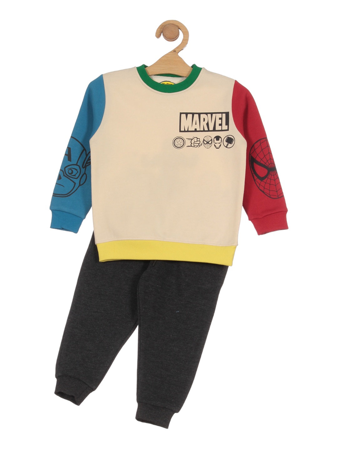 

Lil Lollipop Kids Marvel Printed Pure Cotton Tracksuits, Cream