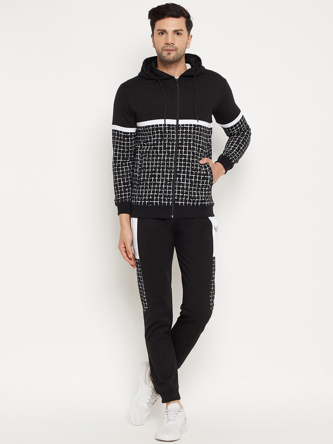 

WILD WEST Abstract Printed Hooded Tracksuit, Black