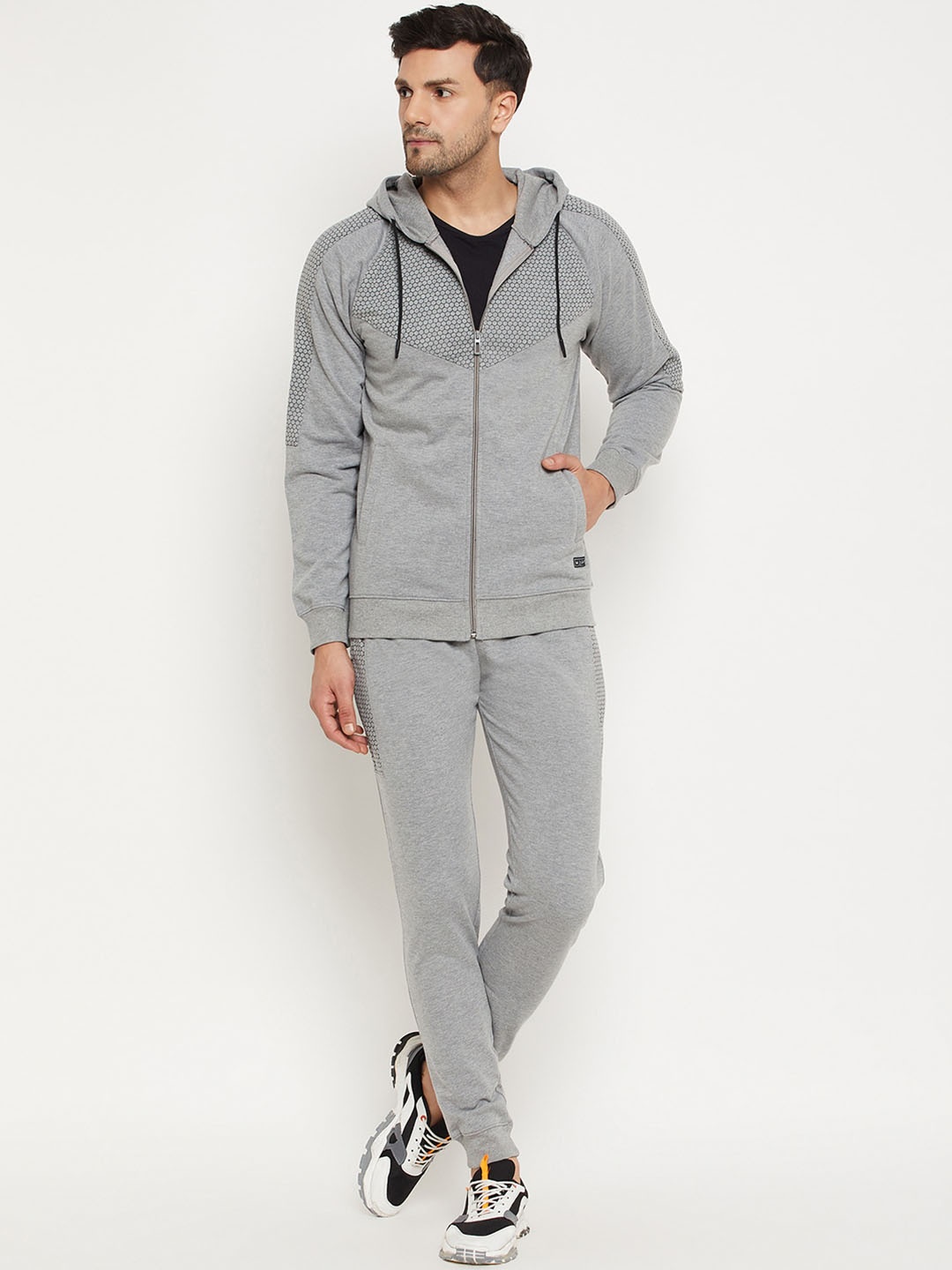 

WILD WEST Geometric Printed Hooded Tracksuit, Grey