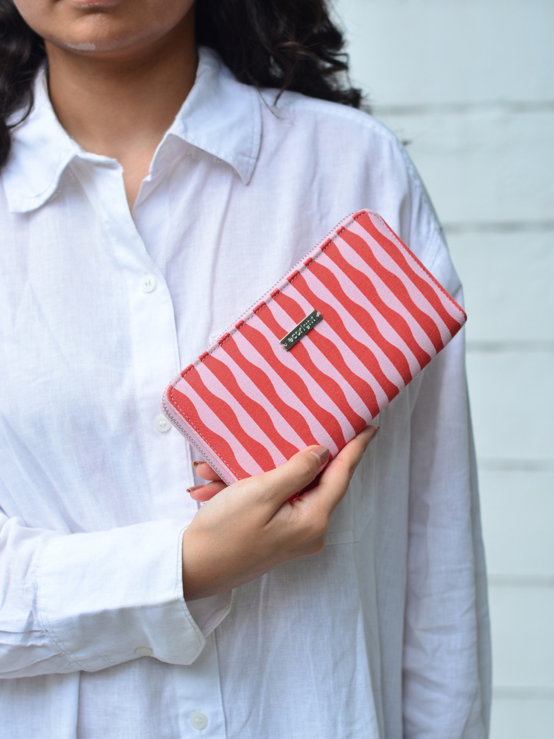 

EcoRight Women Striped Canvas Zip Around Wallet, Pink