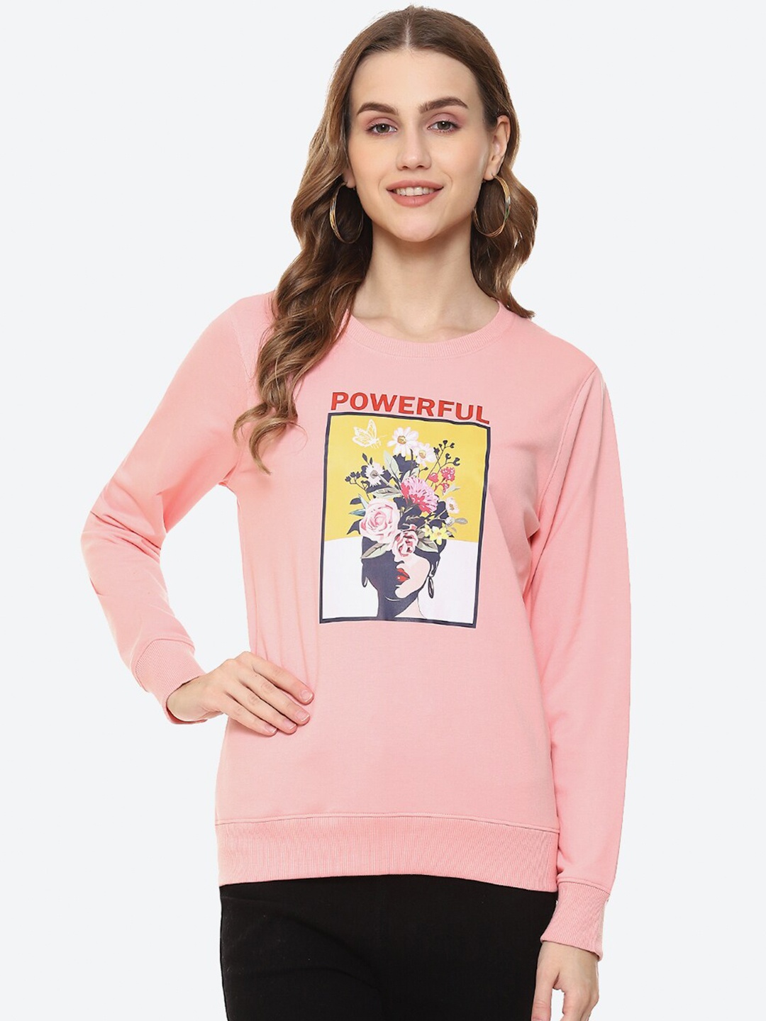 

2Bme Graphic Printed Cotton Pullover Sweatshirt, Peach
