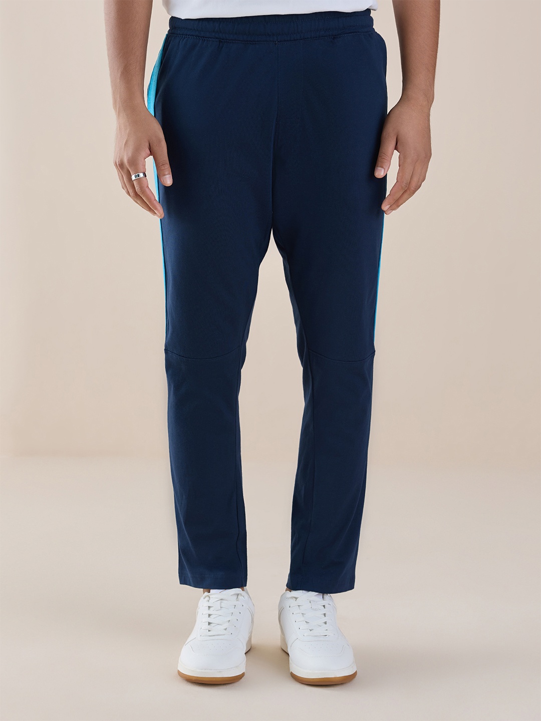 

Gloot Men Cotton Rich Colorblock Durable and Anti Fade Colors Track Pants, Navy blue