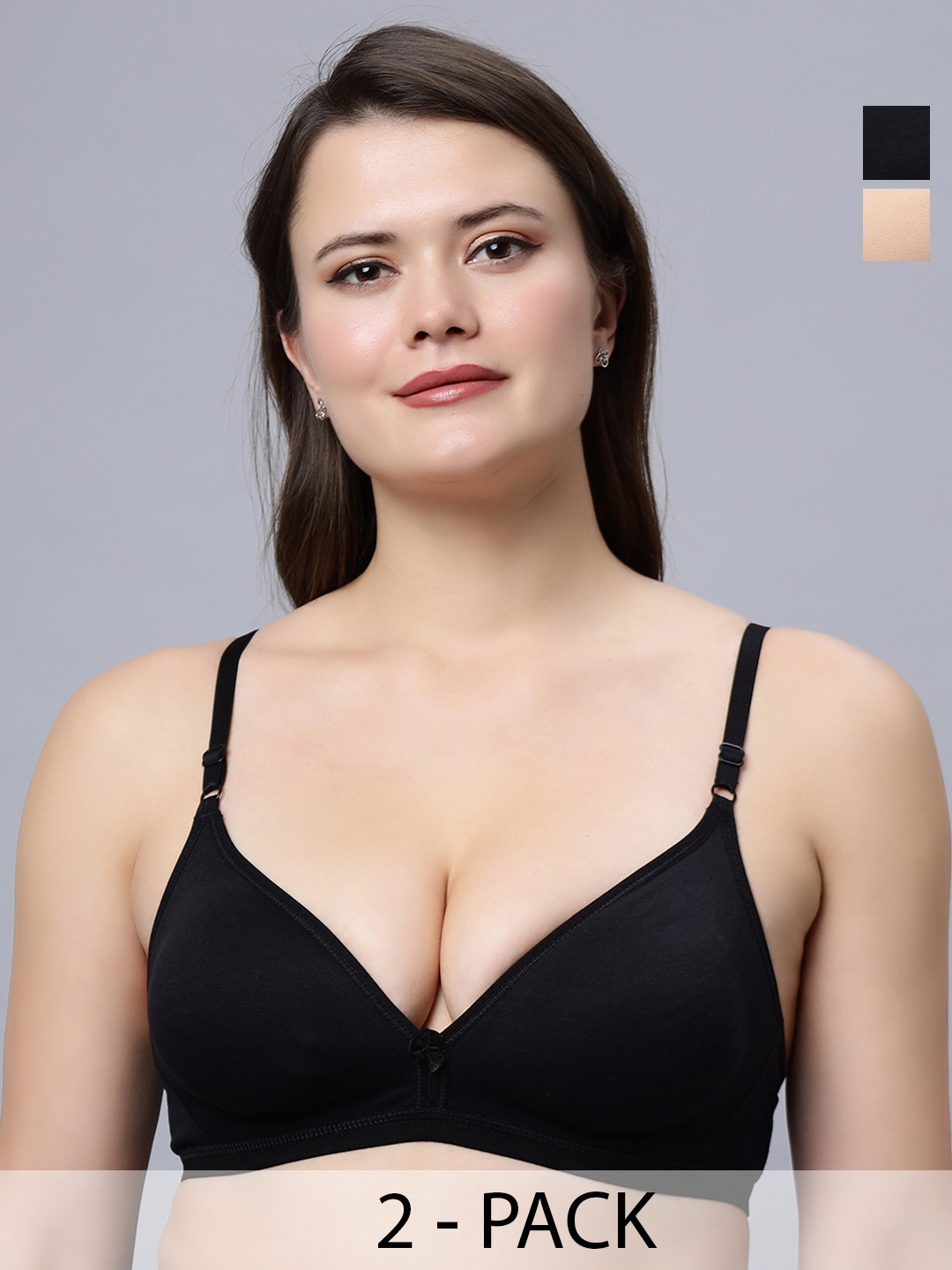 

In Care Pack Of 2 Half Coverage Pure Cotton T-shirt Bra With All Day Comfort, Peach