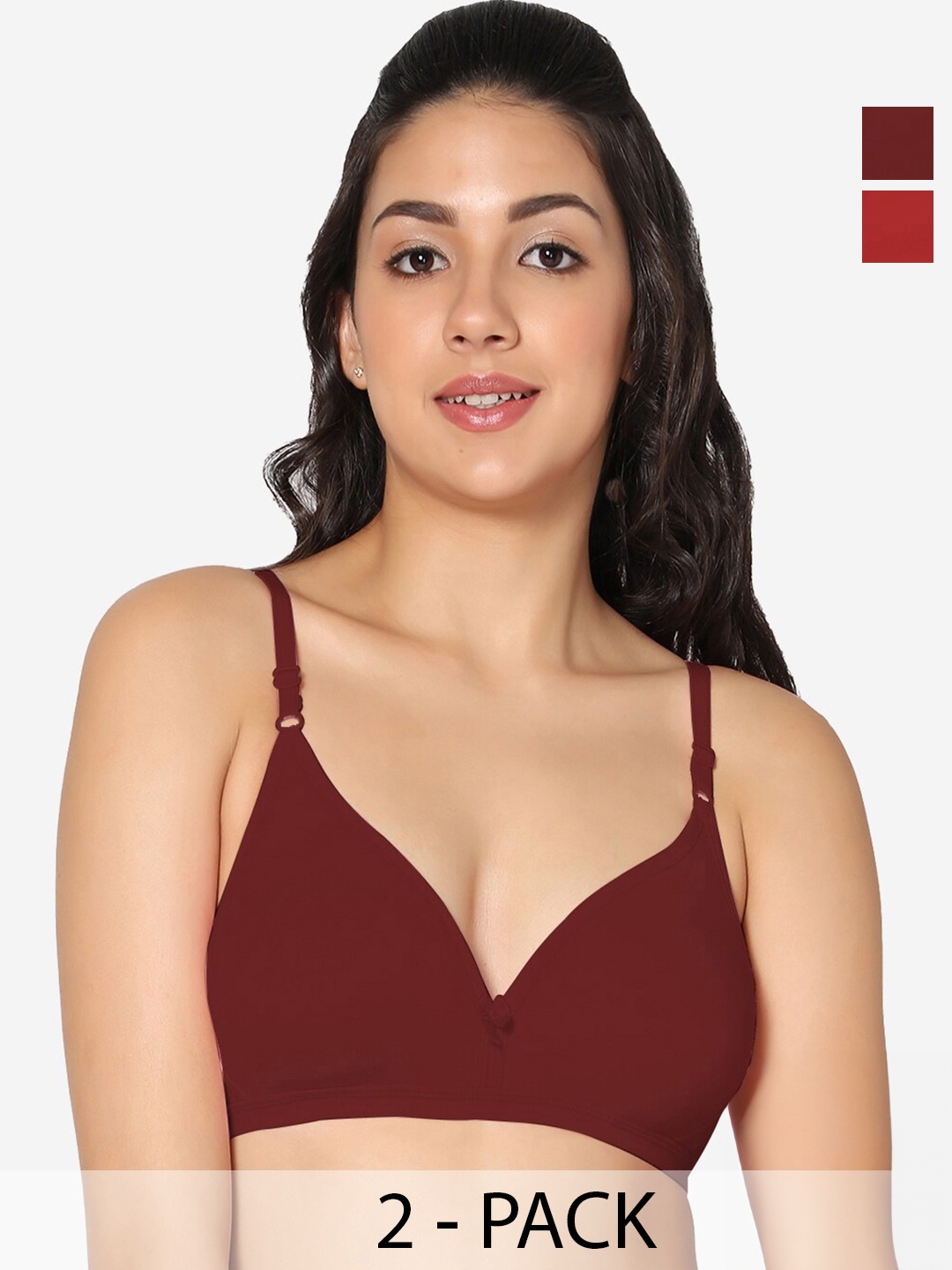 

In Care Pack Of 2 Non-Padded Full Coverage All Day Comfort Cotton Seamless T-shirt Bra, Maroon