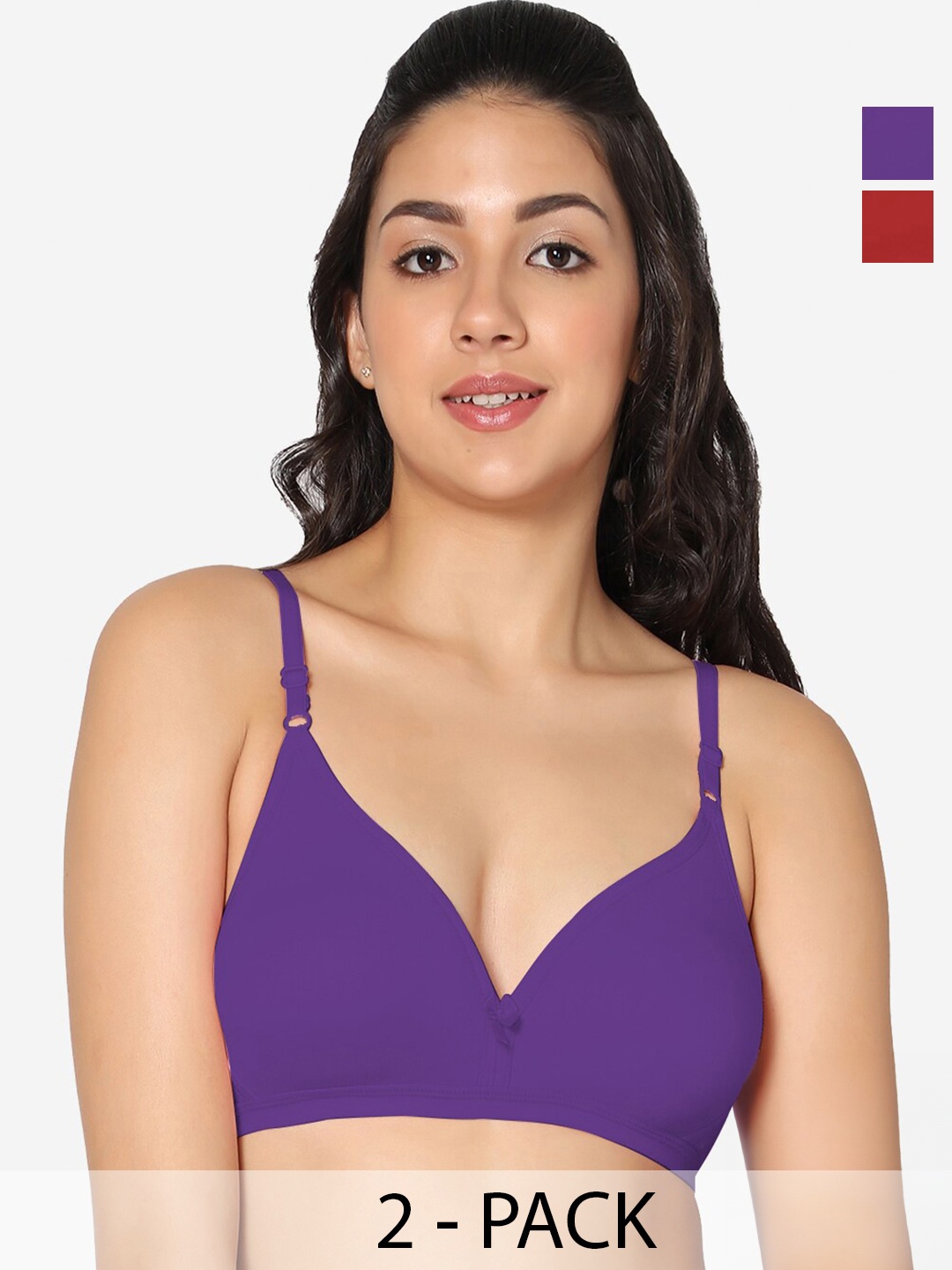 

In Care Pack Of 2 Half Coverage Pure Cotton T-shirt Bra With All Day Comfort, Purple