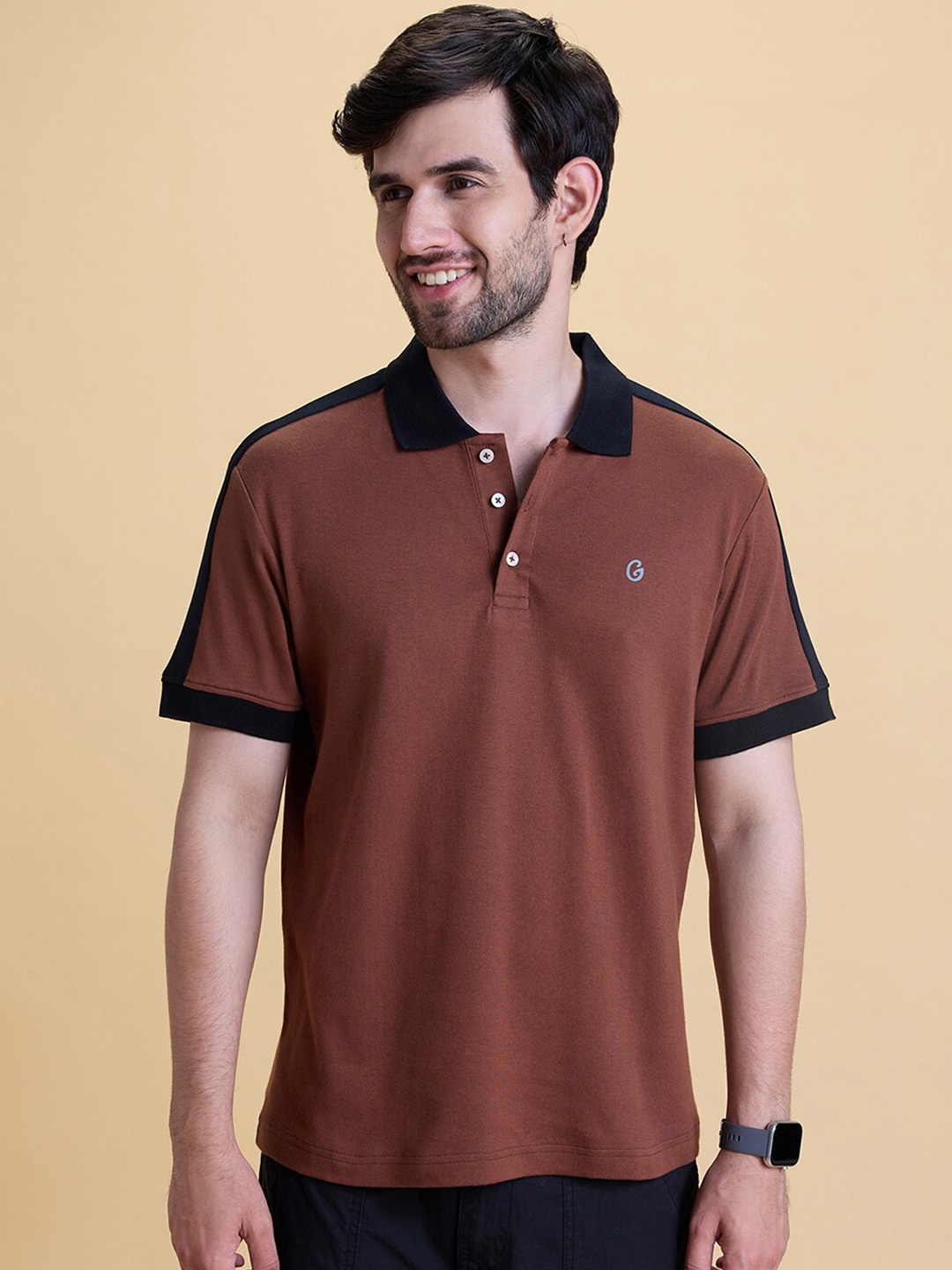 

Gloot Polo Collar Cotton T-Shirt, Brown