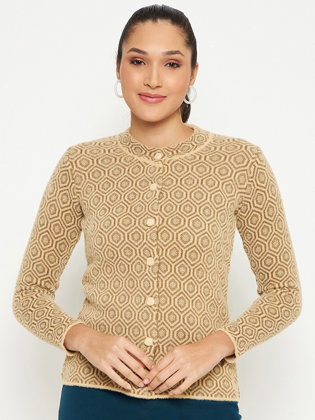 

Duke Geometric Printed Acrylic Cardigan, Beige