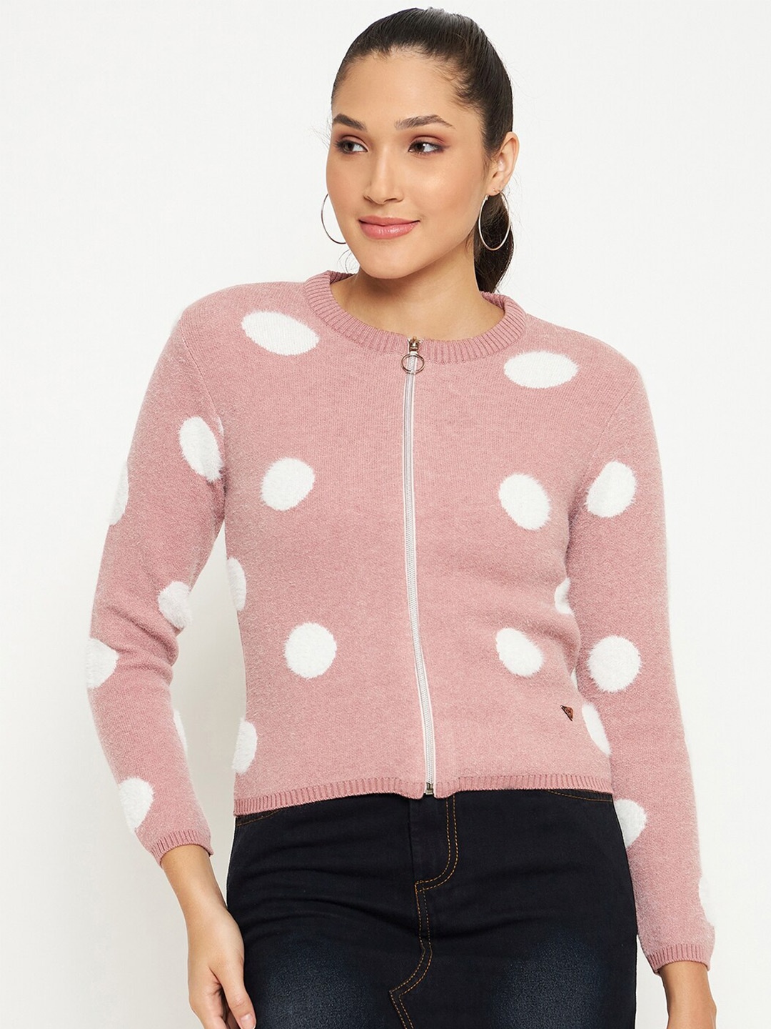 

Duke Conversational Printed Acrylic Cardigan Sweater, Pink