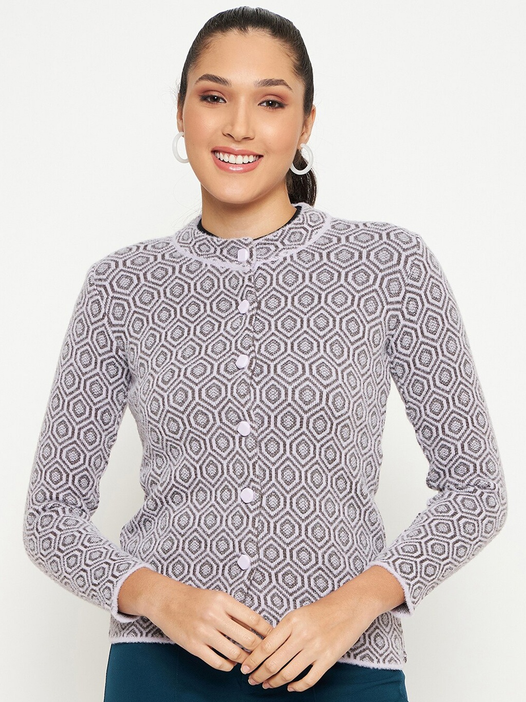 

Duke Geometric Self Design Cardigan Sweater, Purple