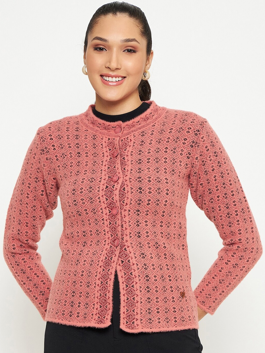 

Duke Self Design Geometric Acrylic Cardigan, Pink