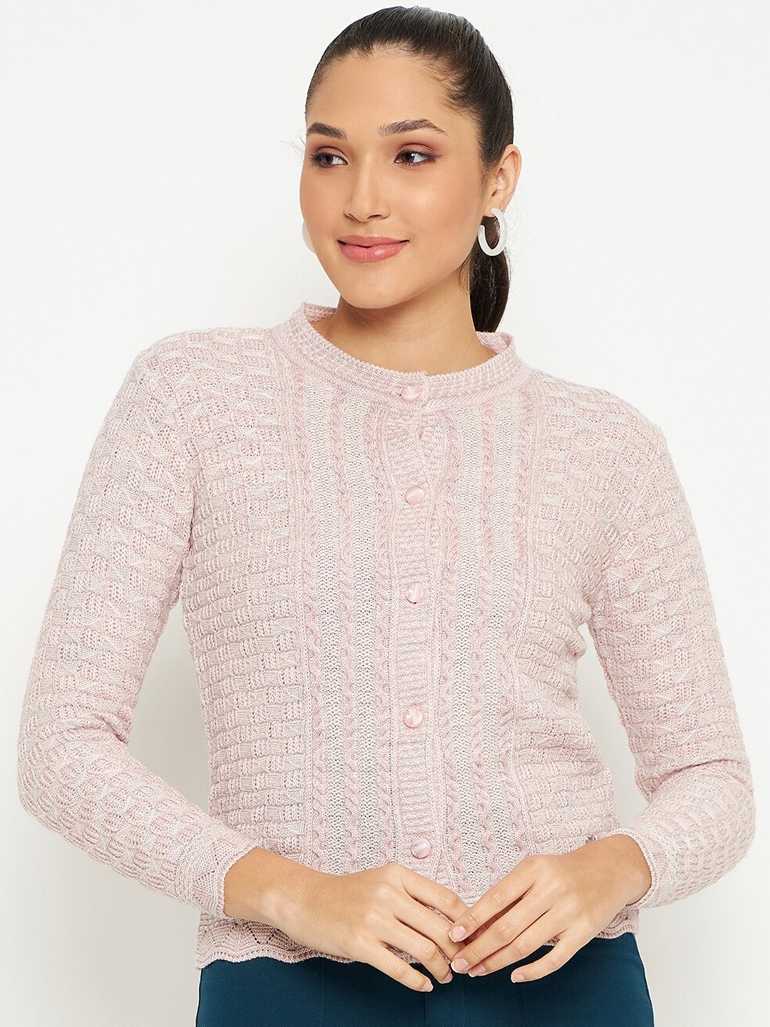 

Duke Cable Knit Long Sleeves Acrylic Cardigan, Pink