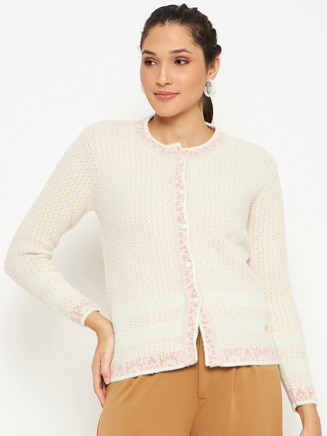 

Duke Cable Knit Acrylic Cardigan, White