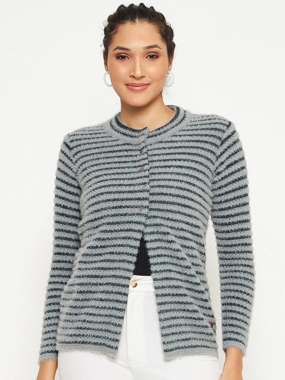 

Duke Striped Acrylic Cardigan, Black