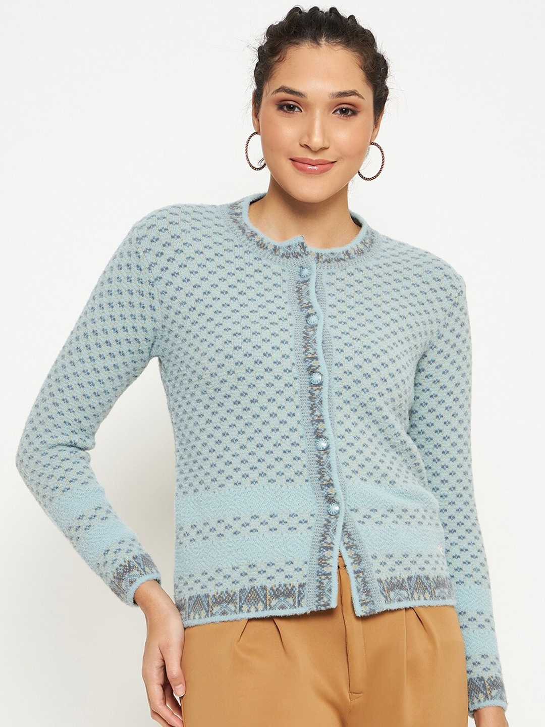 

Duke Geometric Printed Acrylic Cardigan Sweater, Green