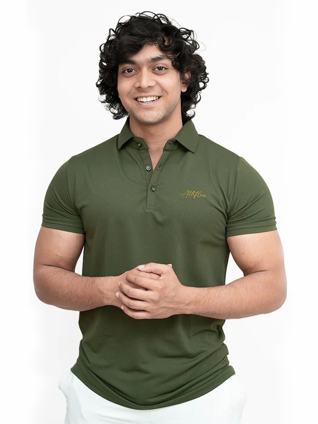 

Athflex Polo Collar Casual T-shirt, Olive