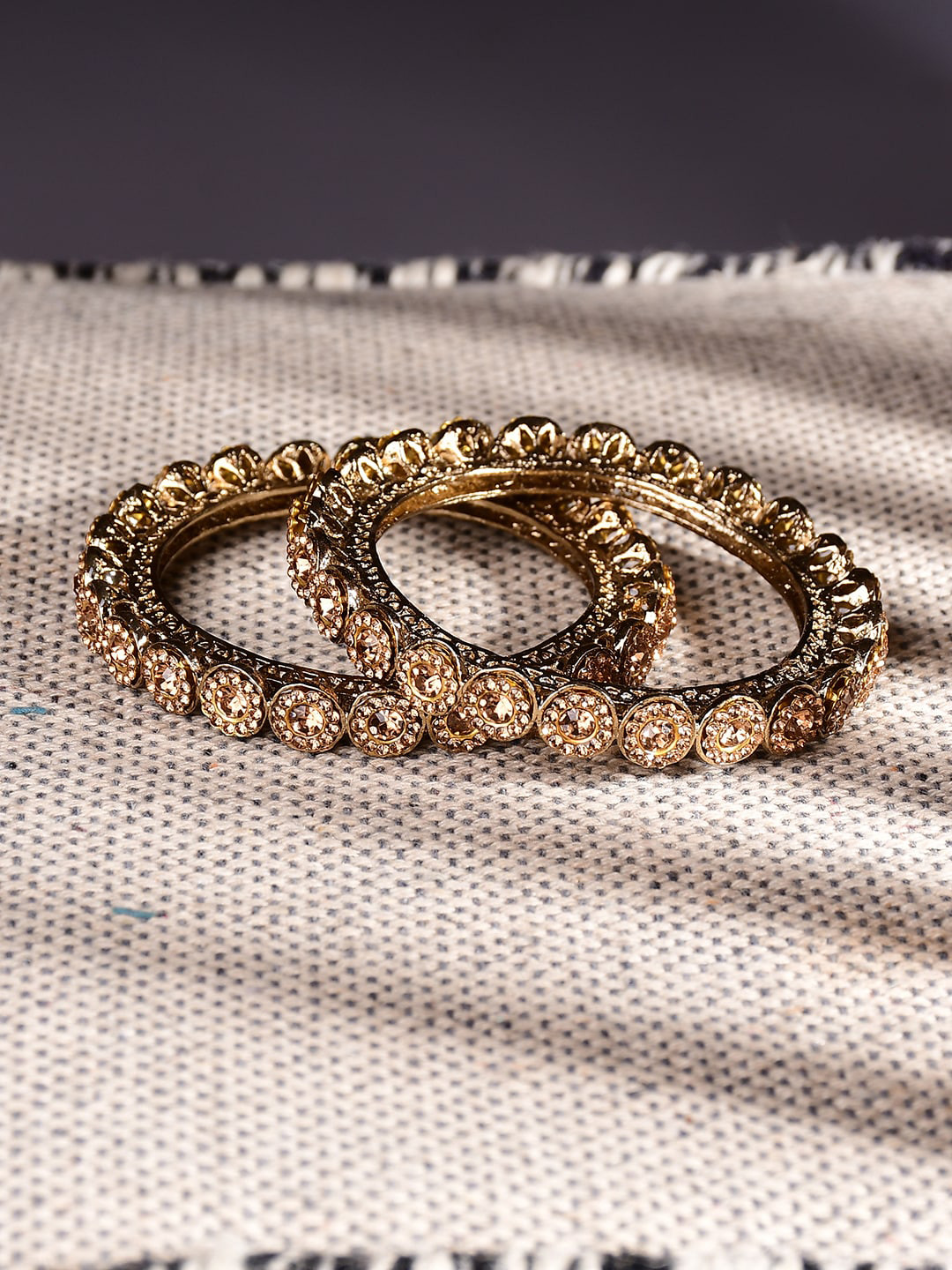 

Bamboo Tree Jewels Set of 2 Crystal Studded Bangle, Gold