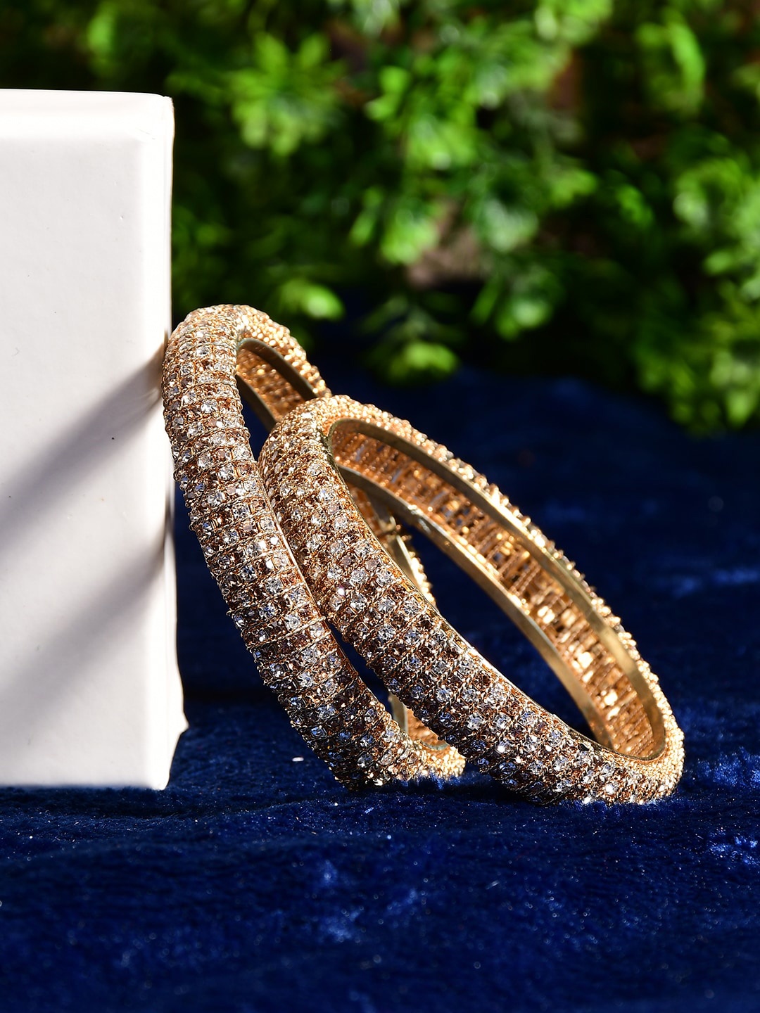

Bamboo Tree Jewels Set Of 2 Gold-Plated Crystal-Studded Bangles