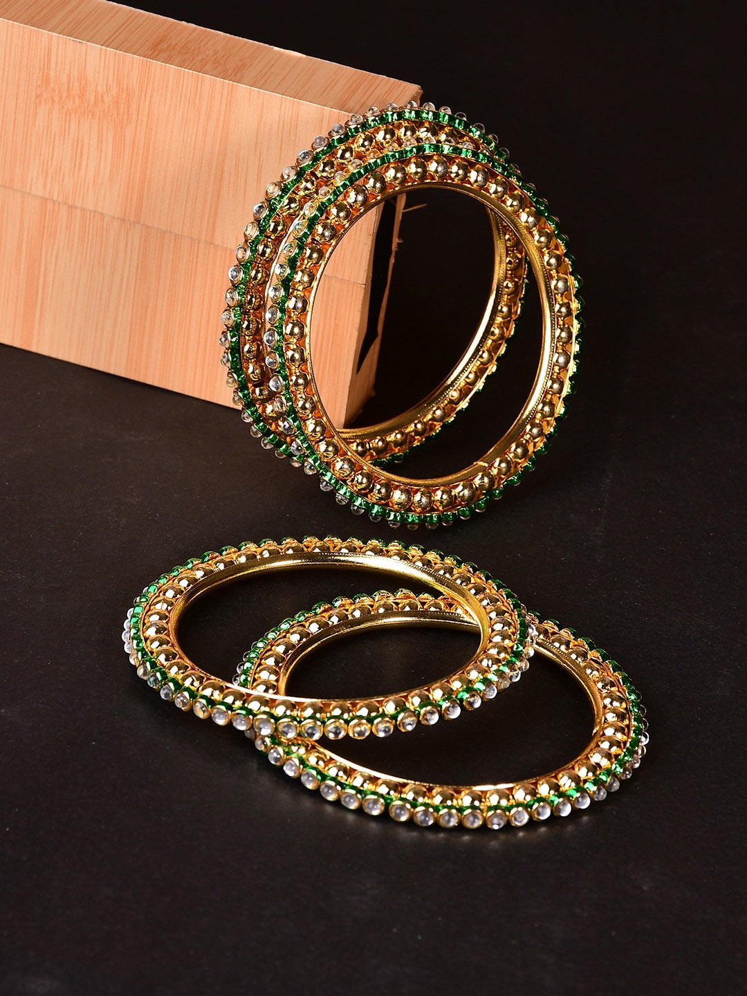 

Bamboo Tree Jewels Set Of 4 Kundan-Studded Bangles, Gold