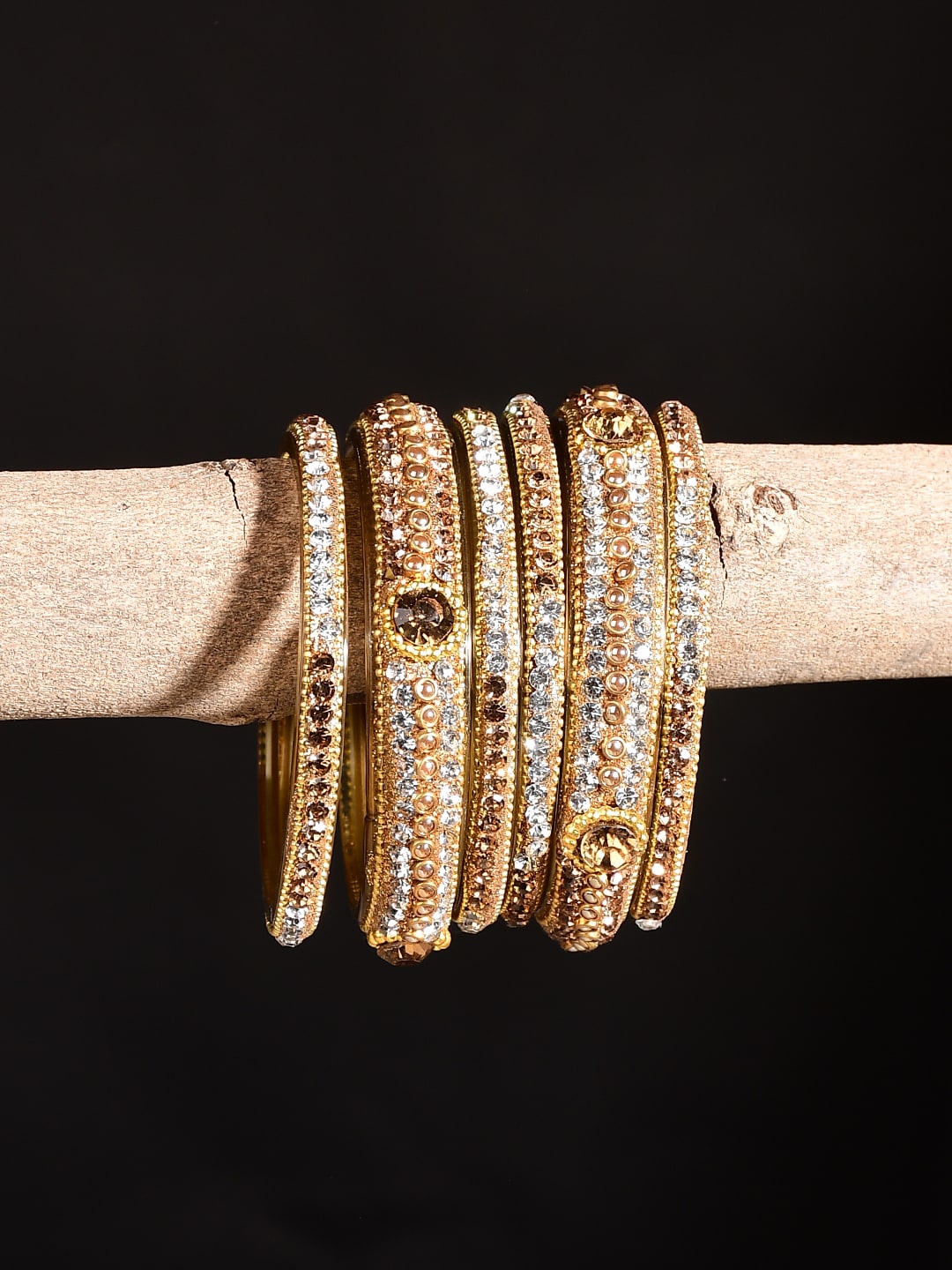

Bamboo Tree Jewels Set Of 6 Kundan-Studded Bangles, Gold