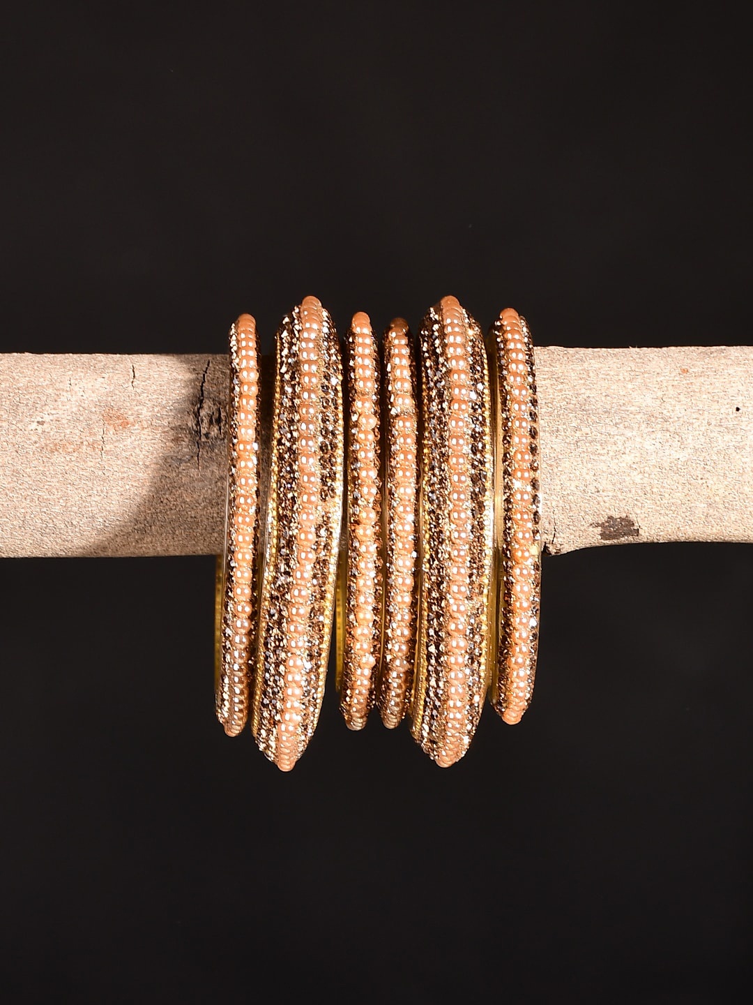 

Bamboo Tree Jewels Set of 6 Kundan Studded Bangles, Gold