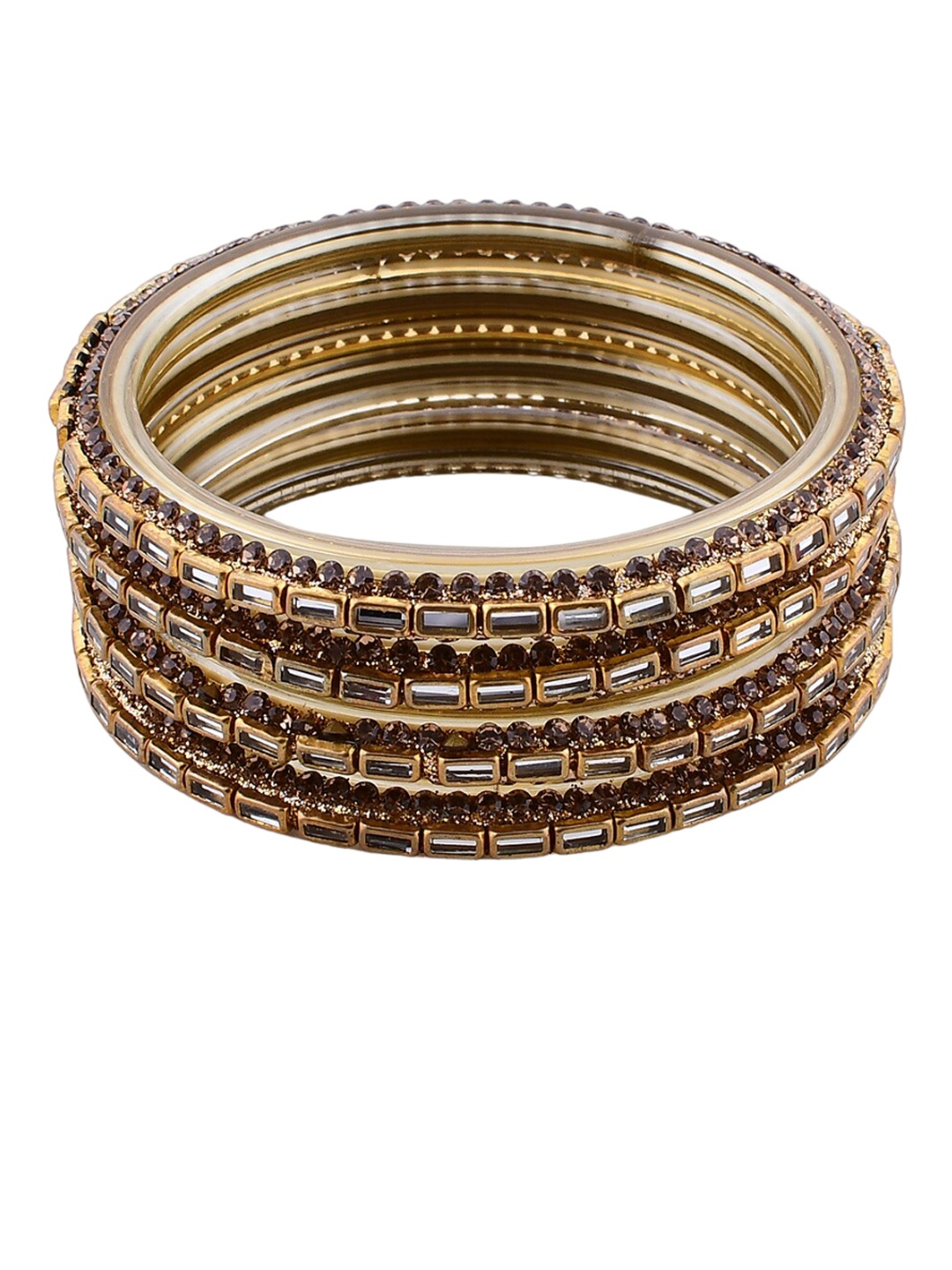 

Bamboo Tree Jewels Set of 4 Crystals Studded Bangles, Gold