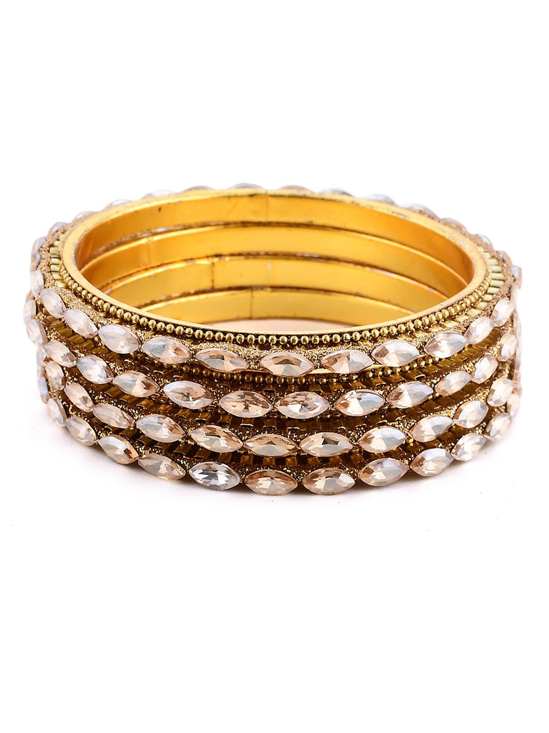 

Bamboo Tree Jewels Set Of 4 Crystal-Studded Bangles, Gold