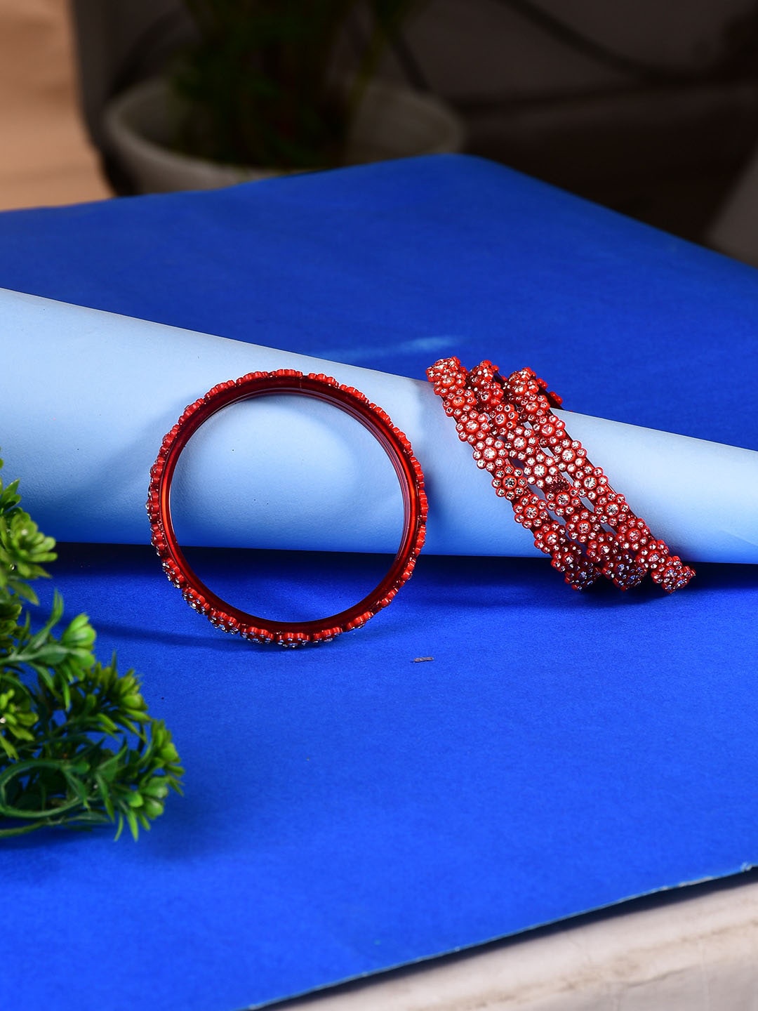

Bamboo Tree Jewels Set Of 4 Crystal-Studded Bangles, Orange