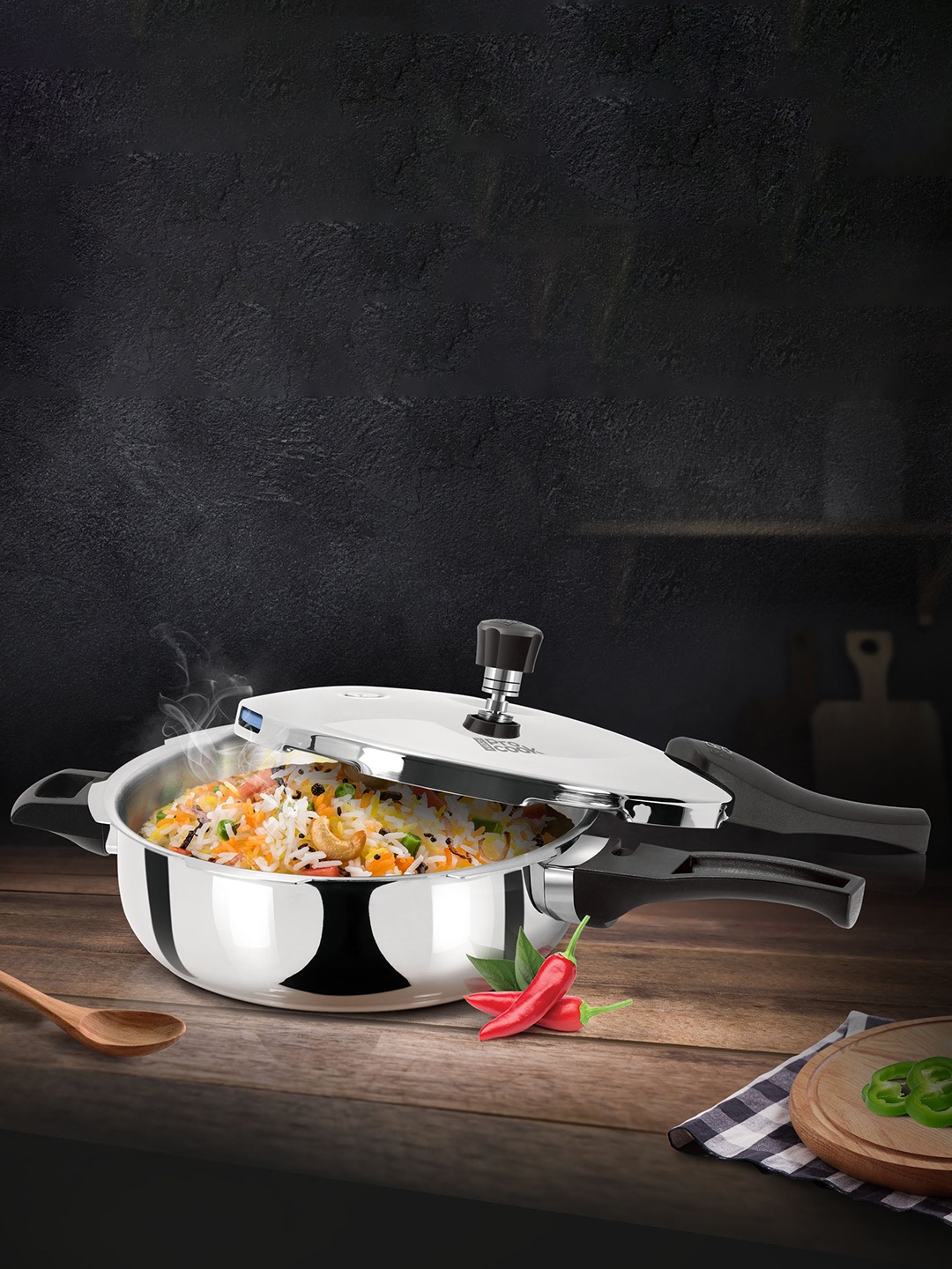 

Milton Pro Cook Grey Triply Pressure Pan with Outer Lid 4.5 L, Silver