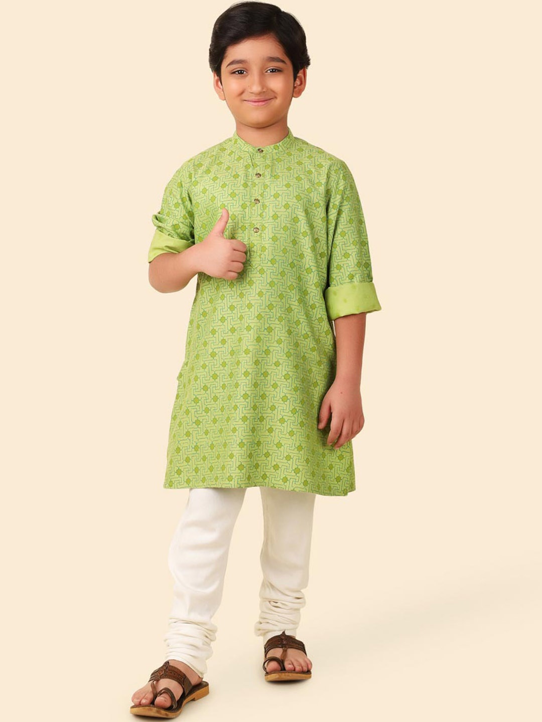 

Fabindia Boys Geometric Printed Kurta, Green