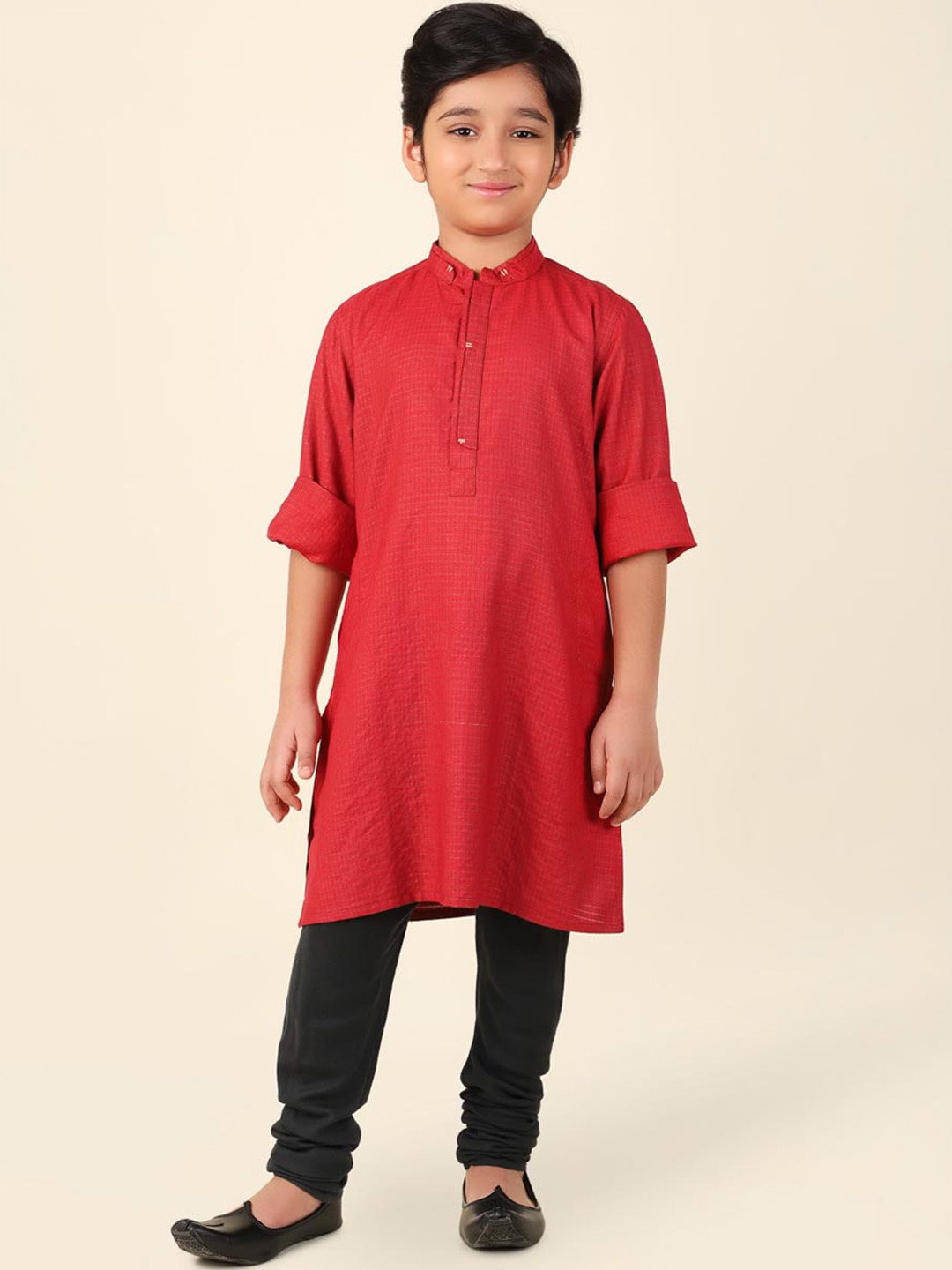 

Fabindia Boys Mandarin Collar Kurta, Red