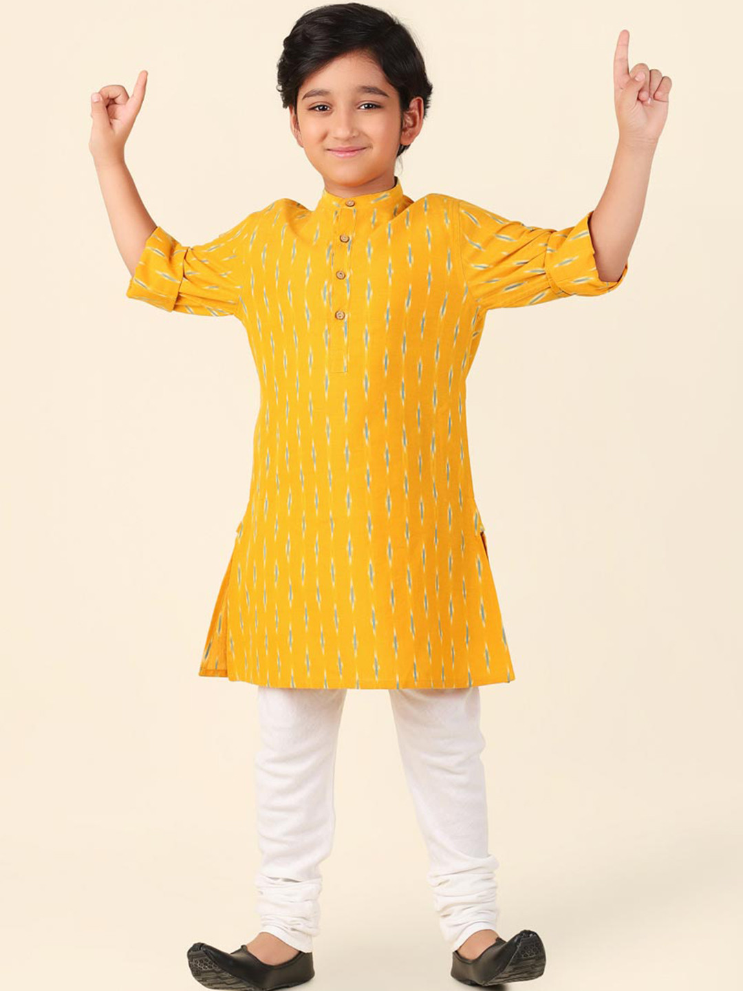 

Fabindia Boys Woven Design Straight Kurta, Mustard
