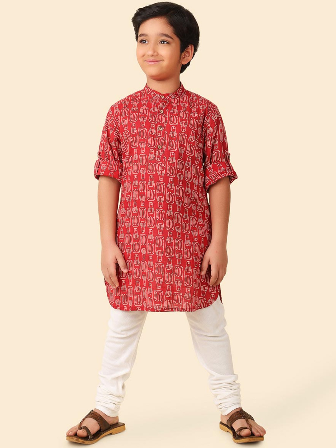 

Fabindia Boys Quirky Printed Pure Cotton Kurta, Red