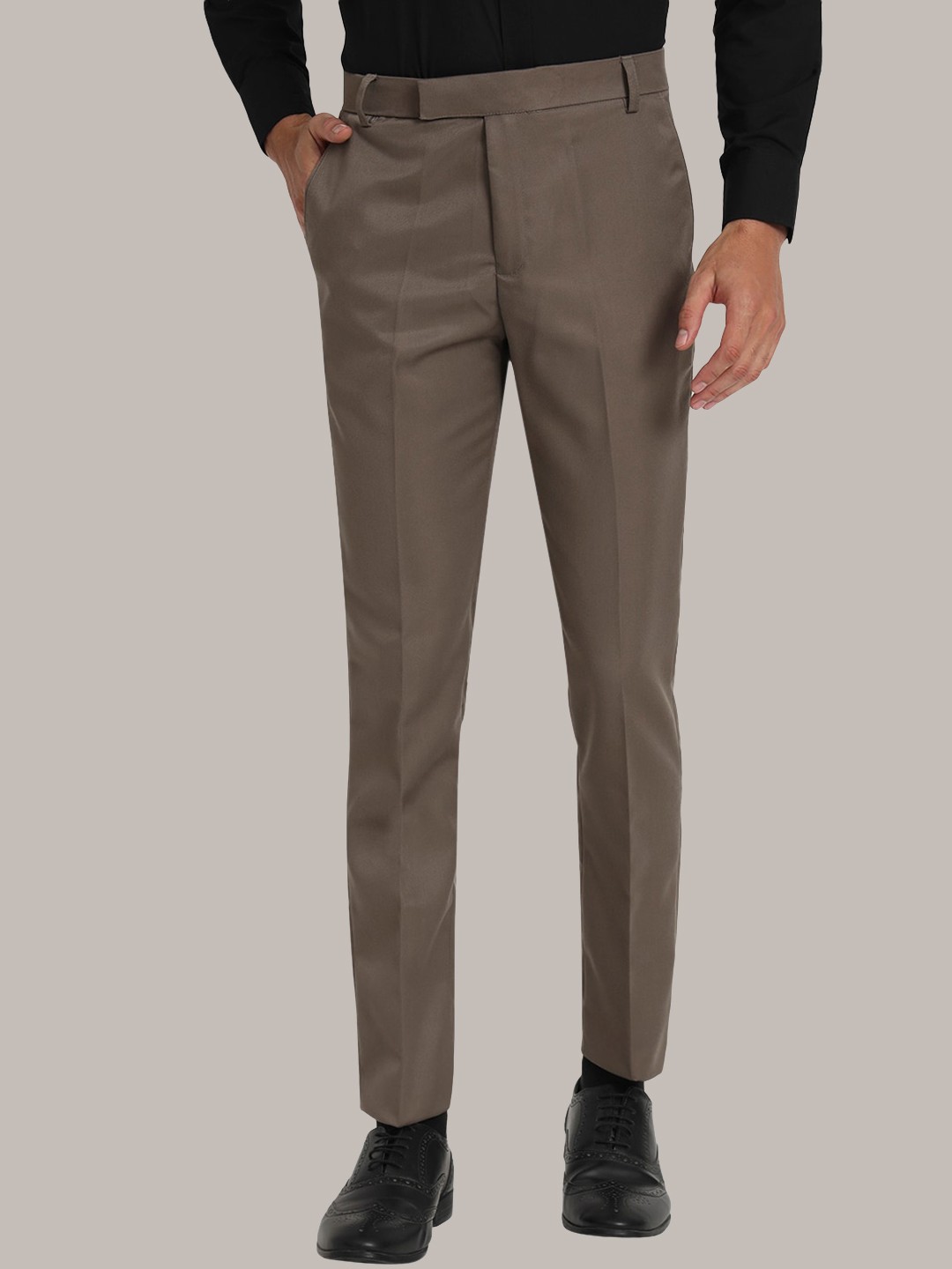 

Aristitch Men Mid Rise Relaxed Plain Formal Trousers, Brown