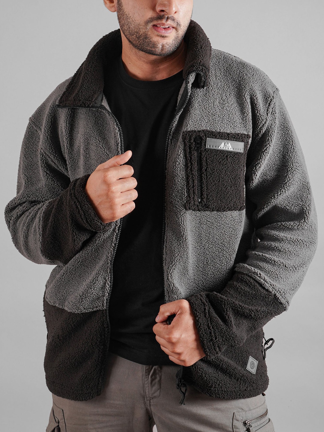 

BOMBAY TROOPER Insulator Stand Collar Fleece Tailored Jacket, Black