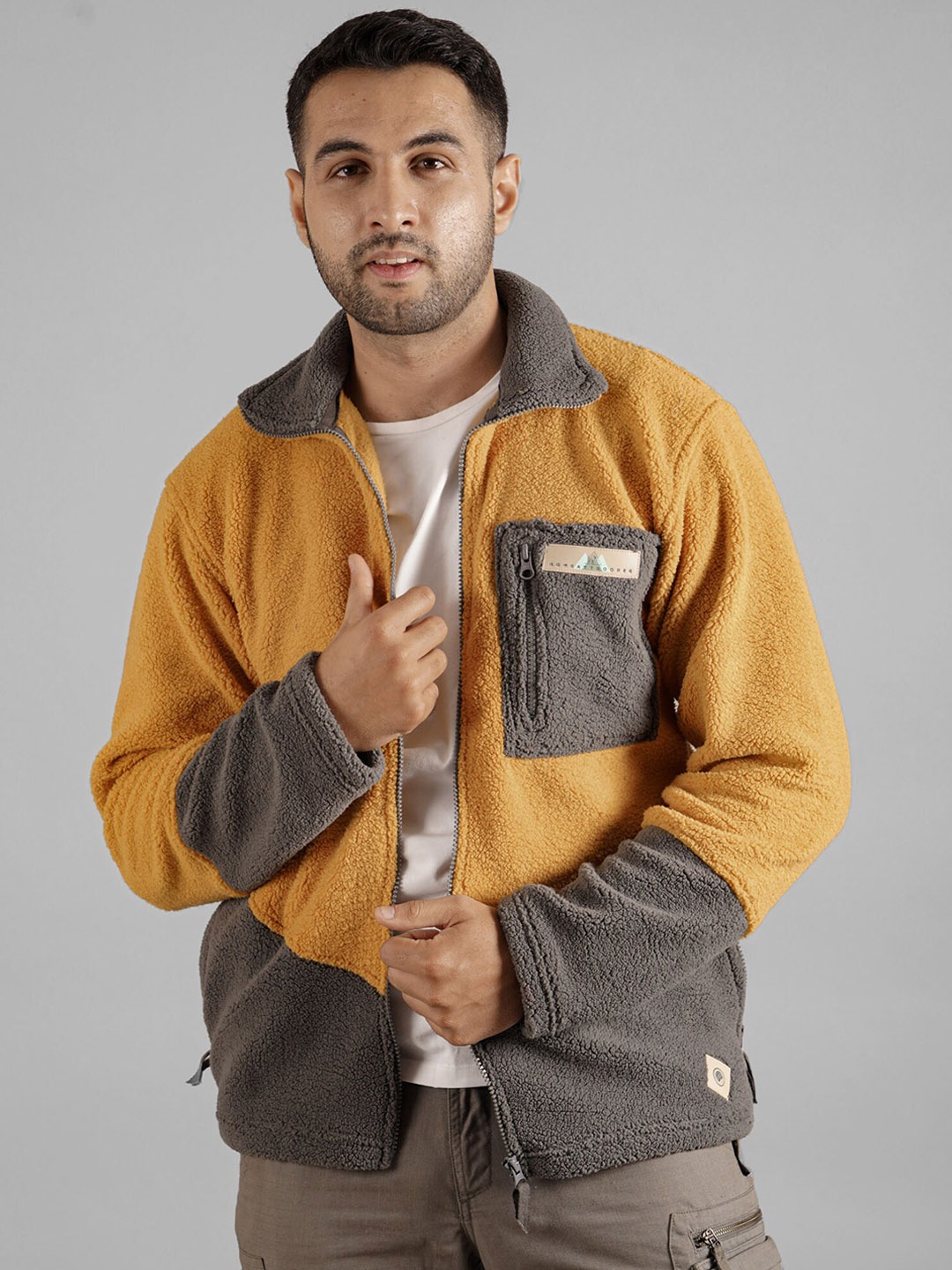 

BOMBAY TROOPER Colourblocked Insulator Fleece Tailored Jacket, Yellow