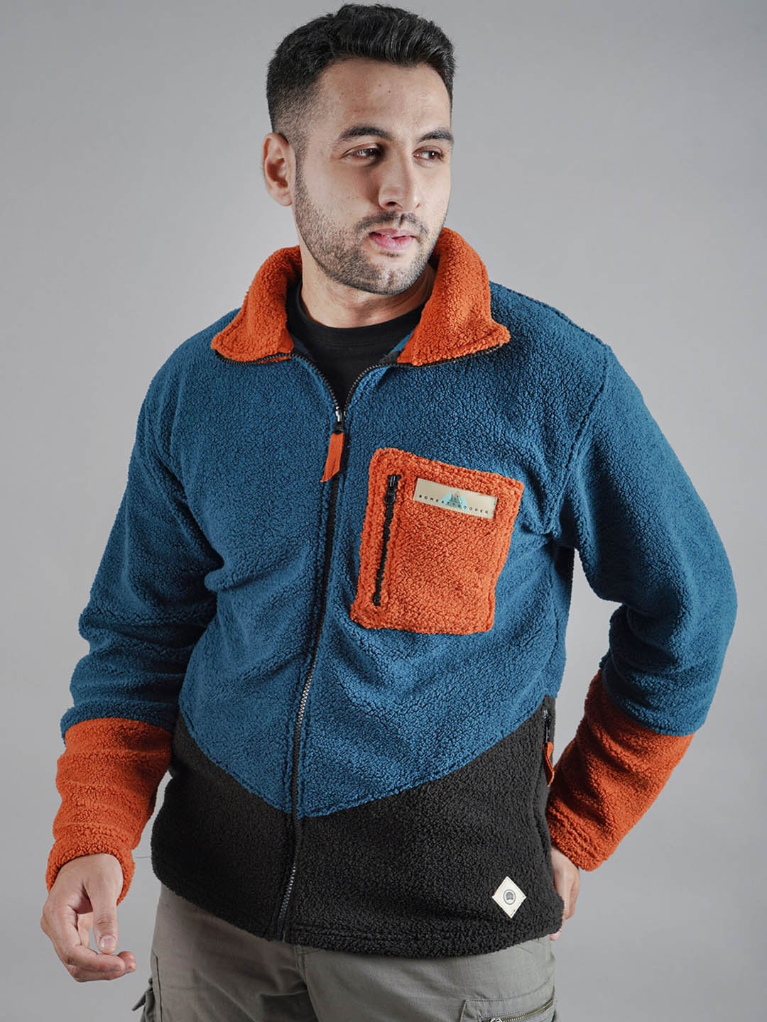 

BOMBAY TROOPER Self Design Fleece Insulator Tailored Jacket, Blue