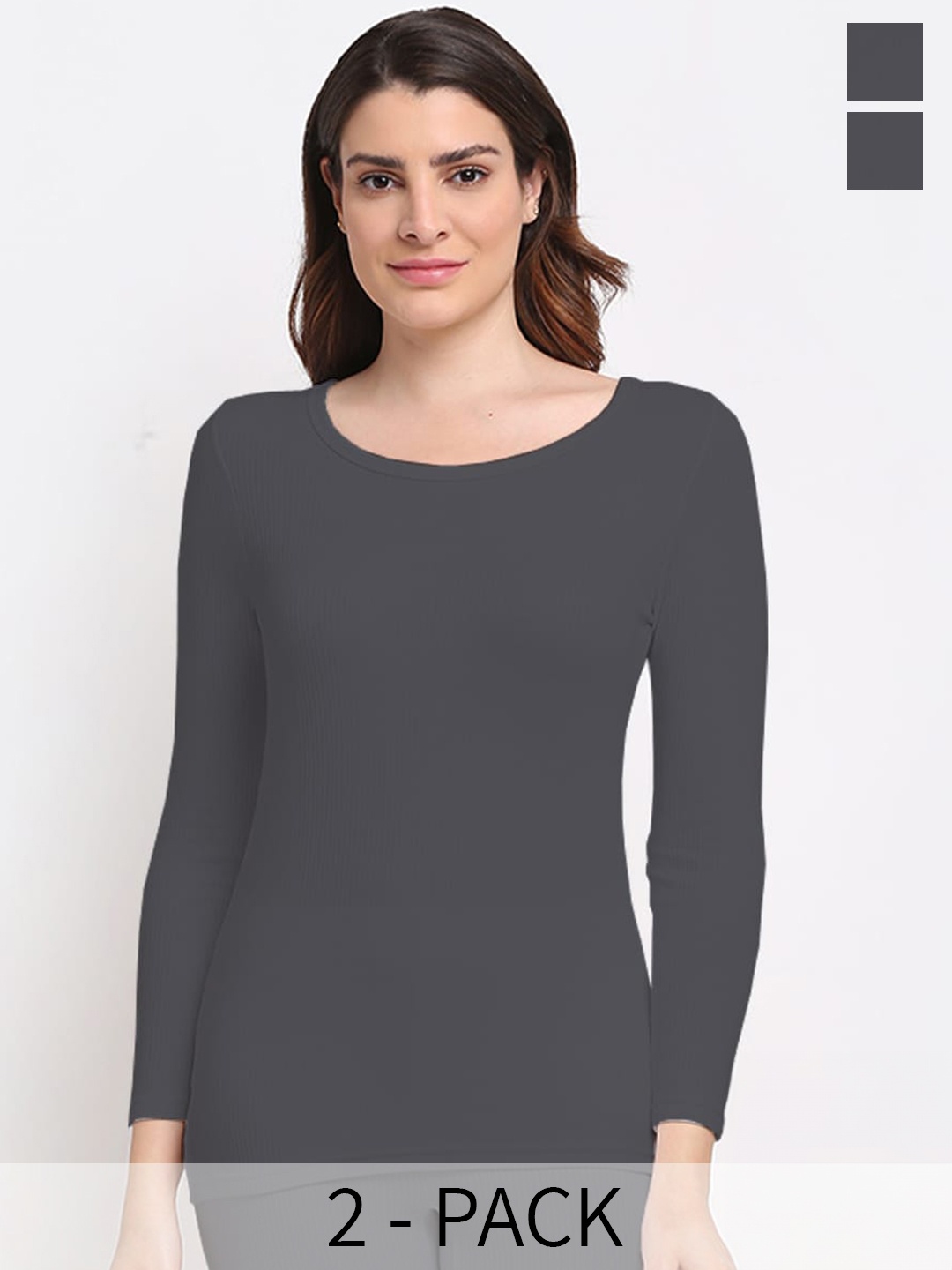 

Aerowarm Pack Of 2 Ribbed Thermal Tops, Charcoal