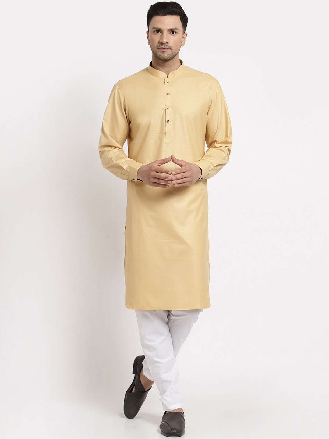 

MOHANLAL SONS Mandarin Collar Cotton Straight Kurta, Gold