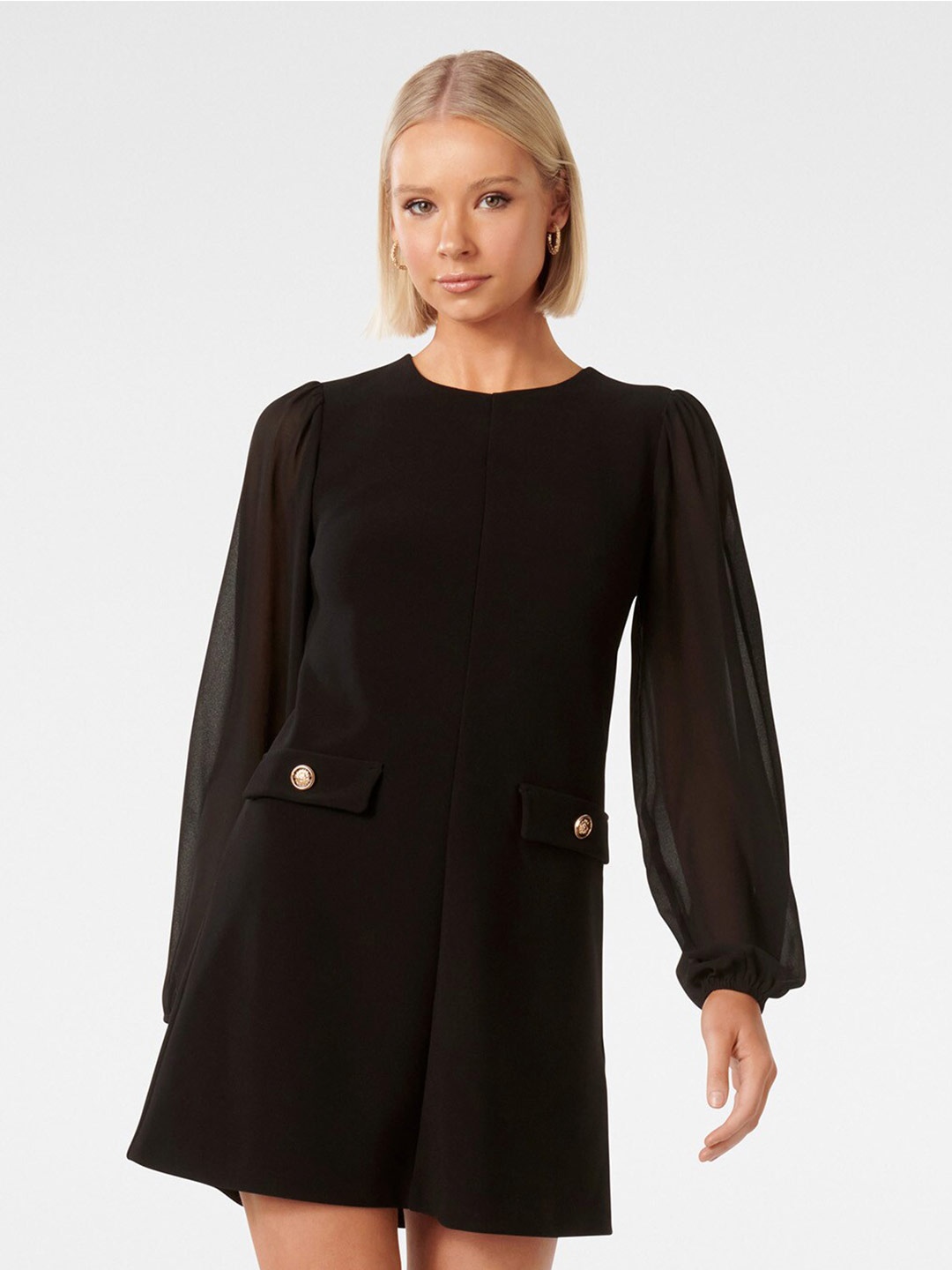 

Forever New Puff Sleeves A-Line Mini Dress, Black
