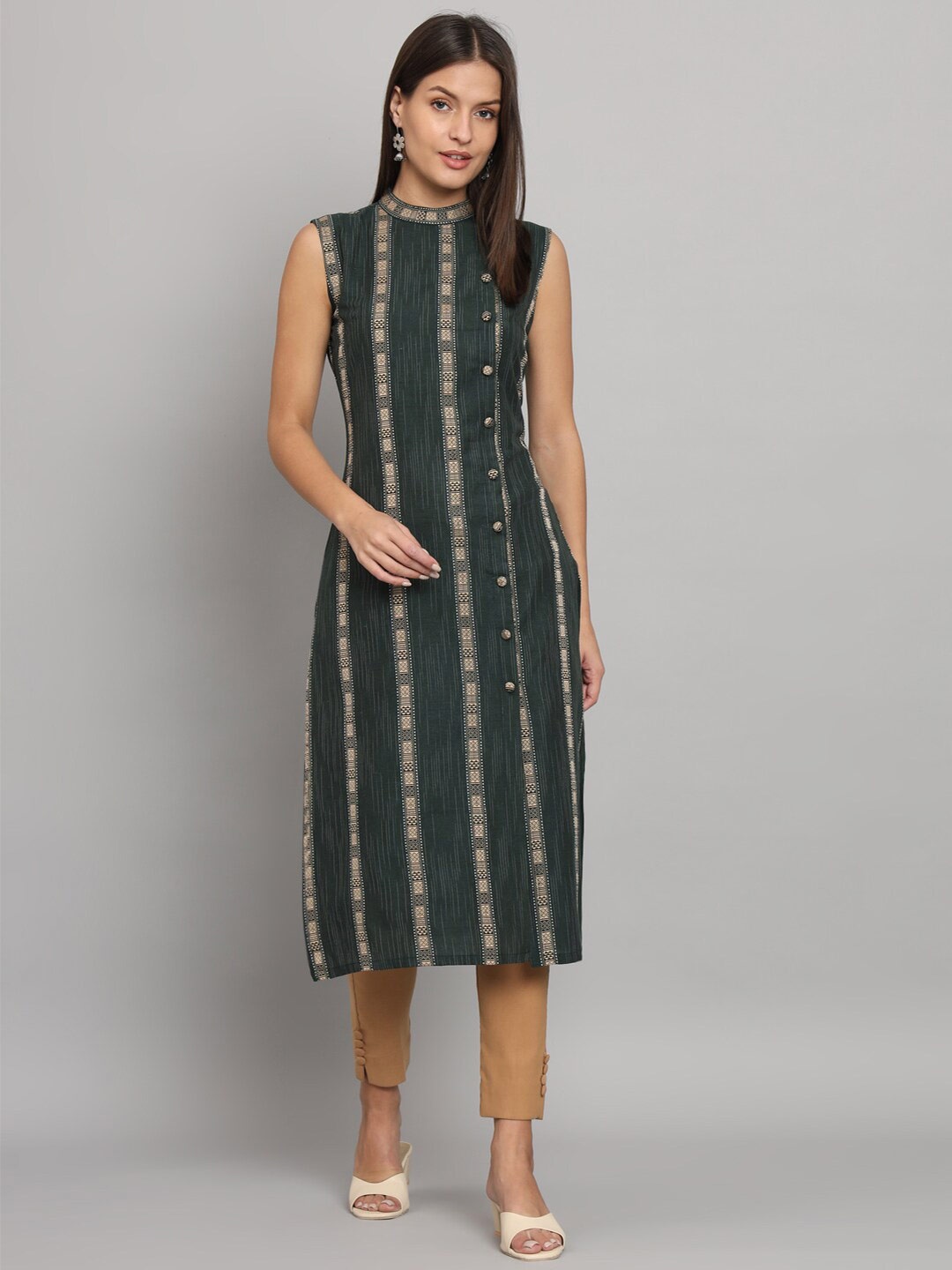 

HELLO DESIGN Ethnic Motif Woven Design Straight Kurta, Green