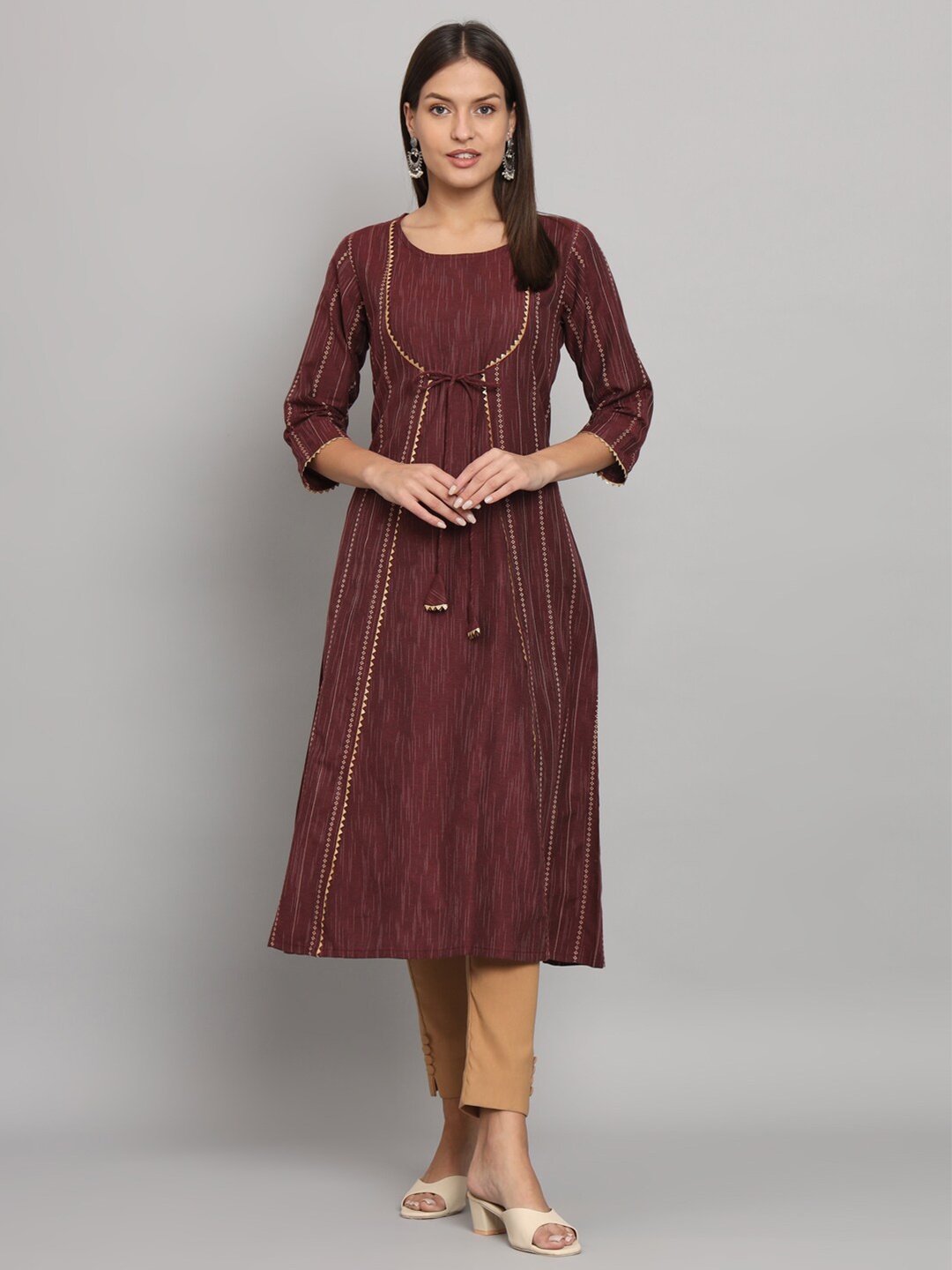 

HELLO DESIGN Striped A-Line Midi Dress, Maroon