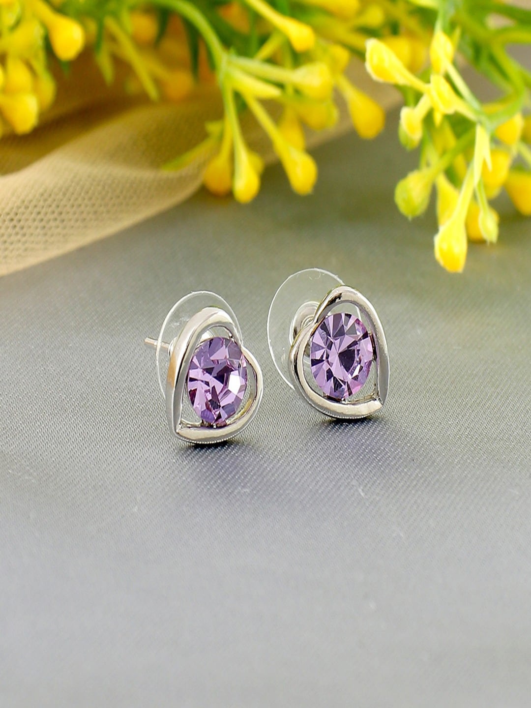 

UNIVERSITY TRENDZ Silver-Plated Crystal Studded Classic Studs Earrings