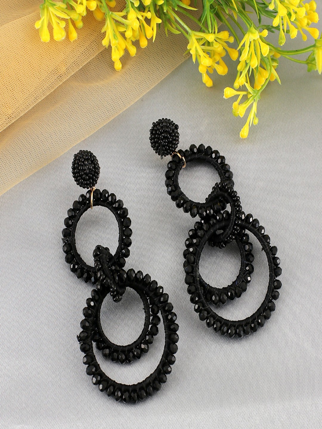 

UNIVERSITY TRENDZ Gold-Plated Stone-Studded Classic Drop Earrings