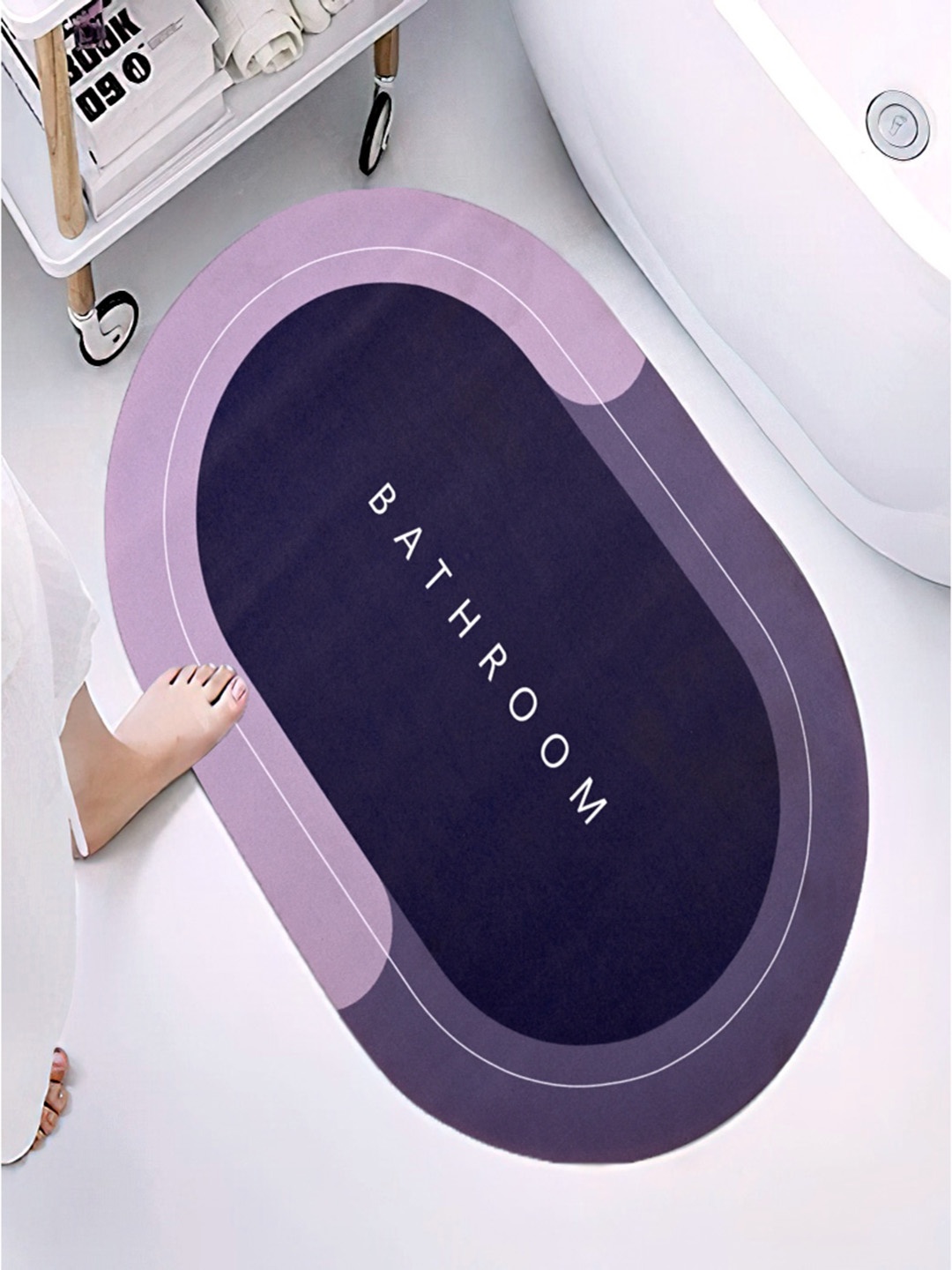 Cortina 2 Pcs Green & Purple Printed Non Slip Rubber Bathroom Mat