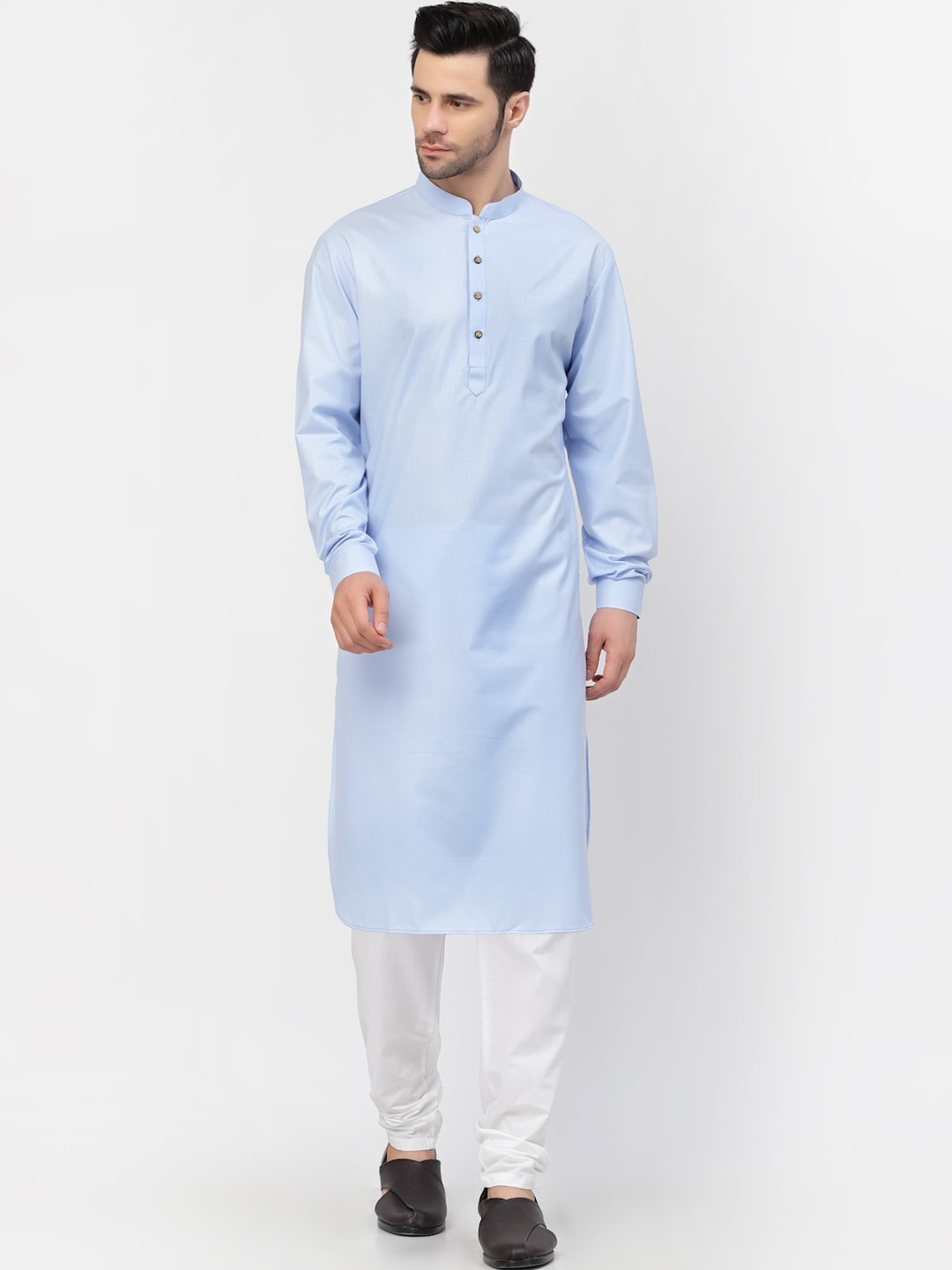

MOHANLAL SONS Mandarin Collar Pure Cotton Kurta With Churidar, Blue