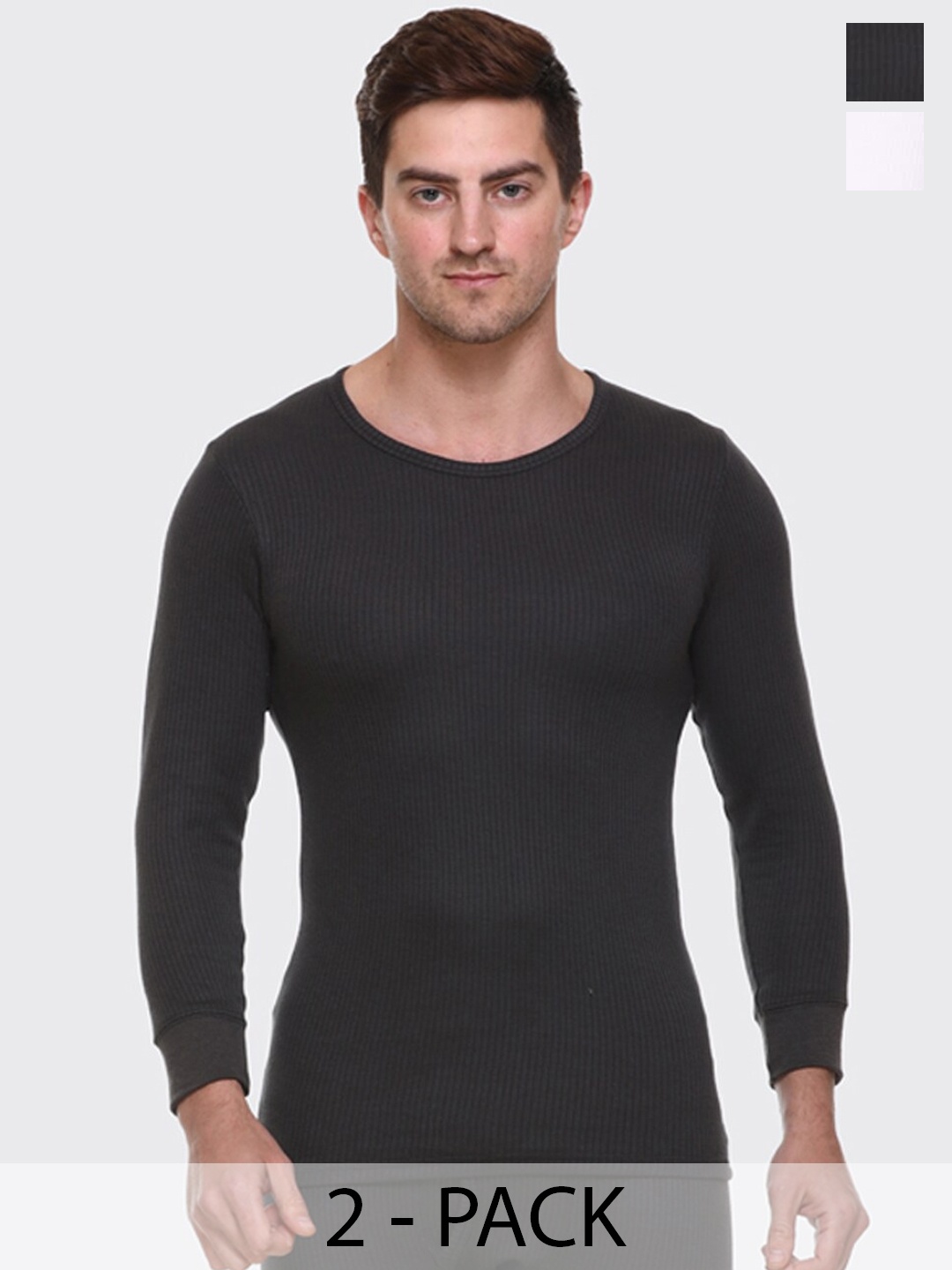 

Aerowarm Pack Of 2 Ribbed Thermal Tops, Charcoal