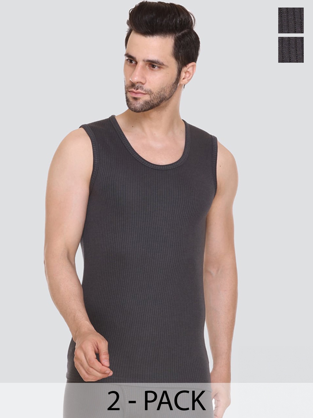 

Aerowarm Pack Of 2 Ribbed Sleeveless Thermal Tops, Charcoal