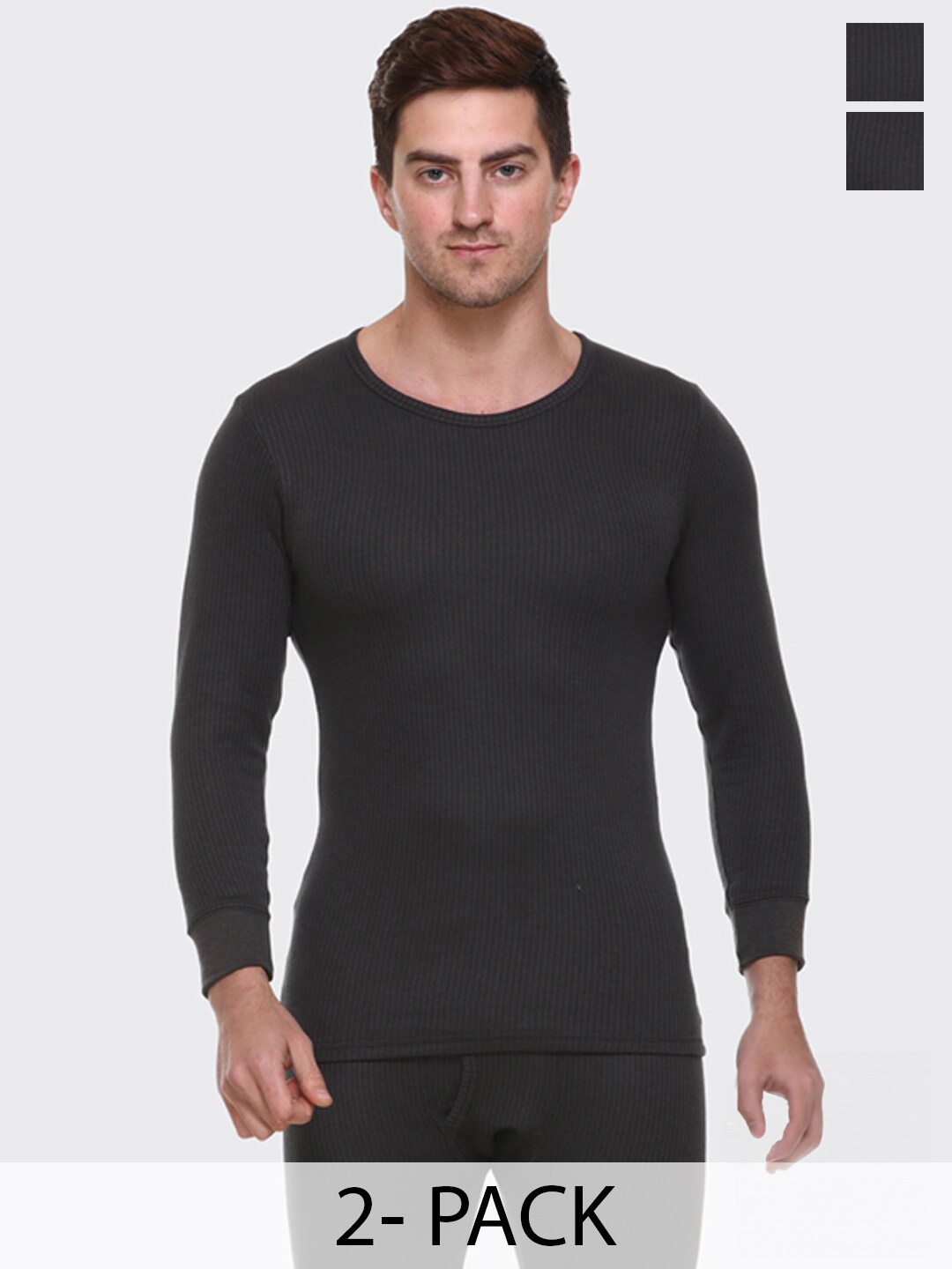 

Aerowarm Pack Of 2 Ribbed Thermal Tops, Charcoal