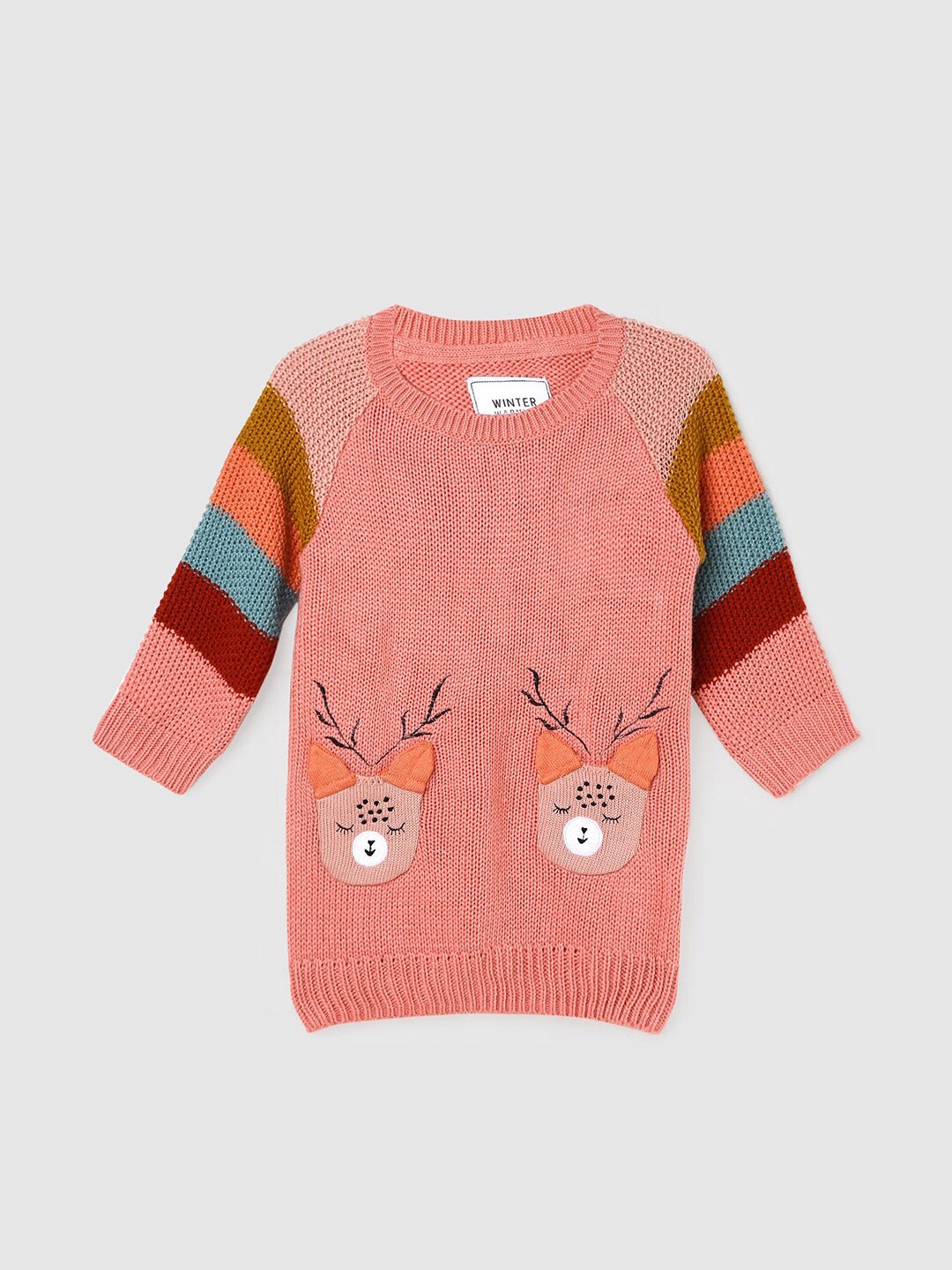 

max Girls Graphic Printed Acrylic Pullover Sweater, Orange