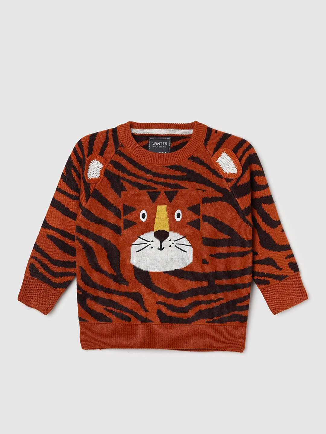 

max Infant Boys Abstract Printed Acrylic Pullover, Orange